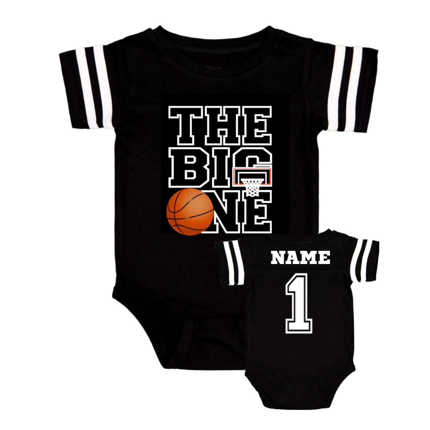 CPOJ Custom Basketball Theme First Birthday Outfit - Personalized Baby Bodysuit or T-Shirt with Front & Back Design Options | Perfect for 1st Birthday Party, Photo Shoots & Sports-Themed Celebrations