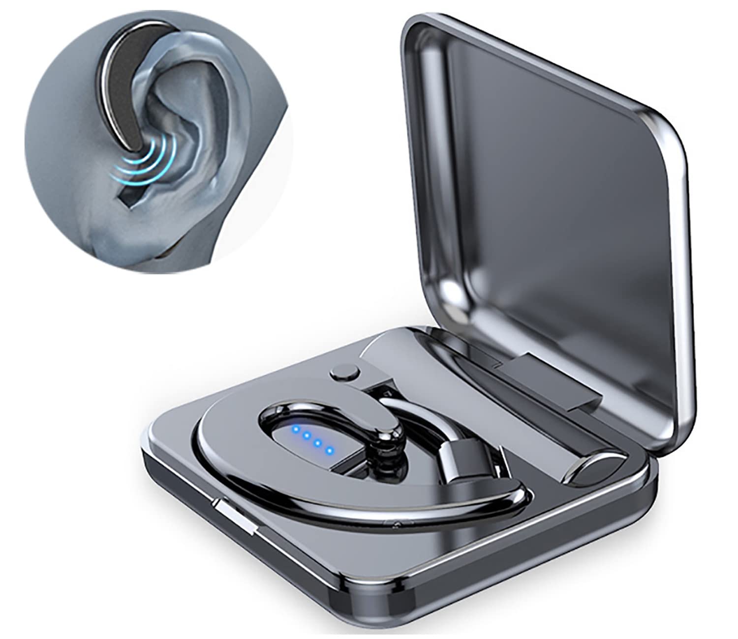 IKXO Bluetooth Headphones with Microphone - Wireless Ear Hook Earbuds with Charging Case, Lightweight Noise Cancelling, Comfortable Painless Design for Business Calls & Office Work - Perfect for Conference Calls, Remote Work & Commuting