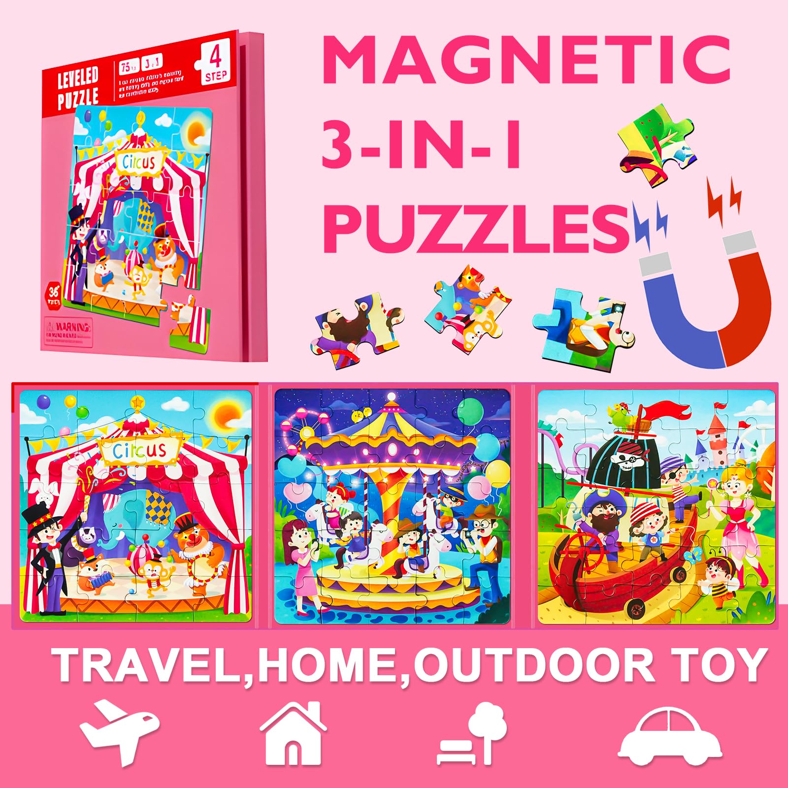 Magnetic Jigsaw Puzzle for Kids 3-5 - Montessori Travel Toy for Toddlers - Perfect for Preschool Learning & Road Trips