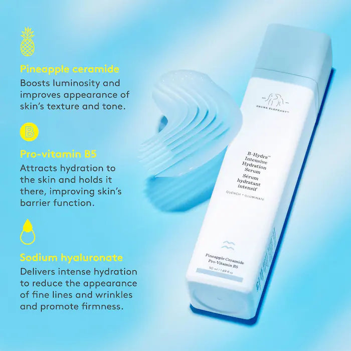 Drunk Elephant B-Hydra™ Intensive Hydration Serum with Hyaluronic Acid - Deeply Hydrates & Plumps Skin for a Glowing Complexion | Perfect for Dry, Dehydrated Skin & Daily Skincare Routine