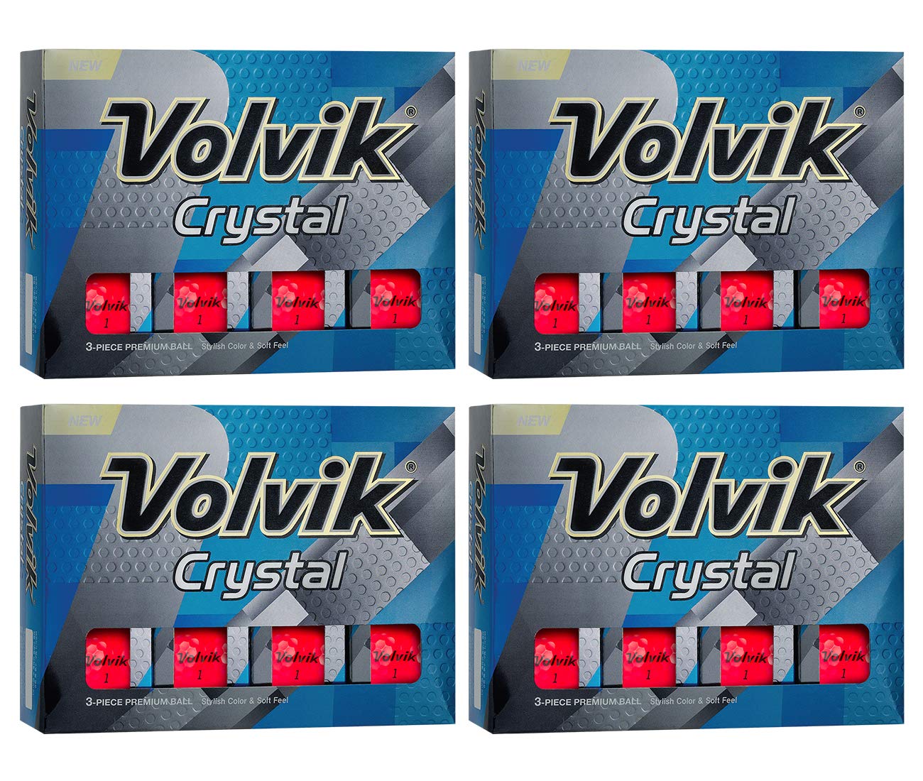 Volvik Crystal 3-Piece Premium Color Golf Balls 4 Dozen (48 Balls) Bundle Gift Set - High Visibility Golf Balls for Low Light & Tournament Play - Perfect Gift for Golf Enthusiasts