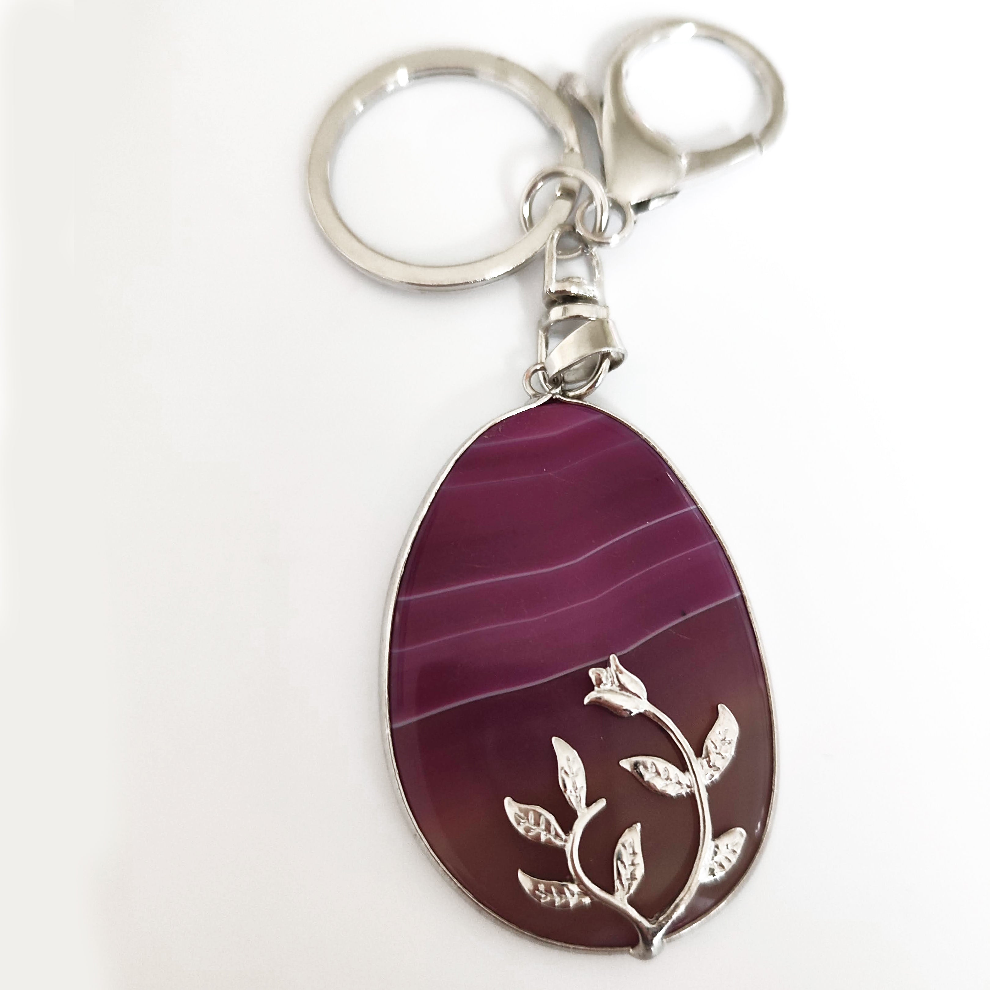 Pink Agate Flower Oval Keychain - Elegant Handmade Stone Keyring for Women, Gifts, and Home Decor | Perfect for Keychains, Bags, and Unique Gift Ideas
