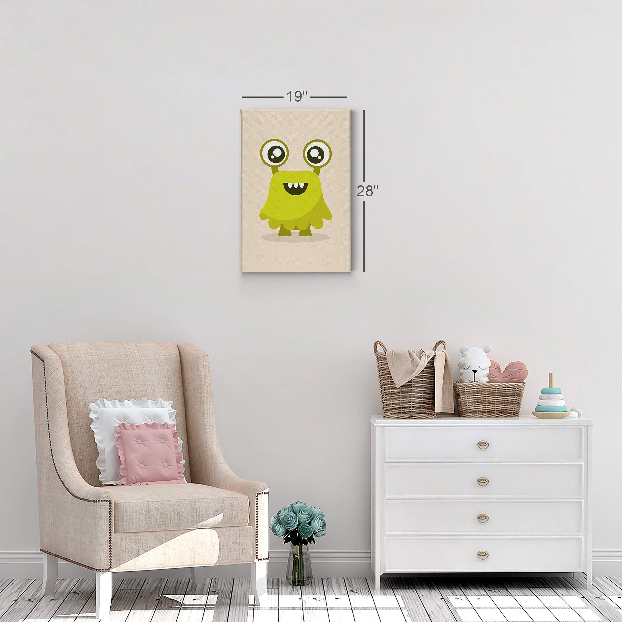 Smile Art Design Green Monster Canvas Print - 22x15 Inch Kids Room Wall Art, Nursery Decor, Ready to Hang Made in USA | Playful Children's Bedroom Decor & Baby Shower Gift Idea