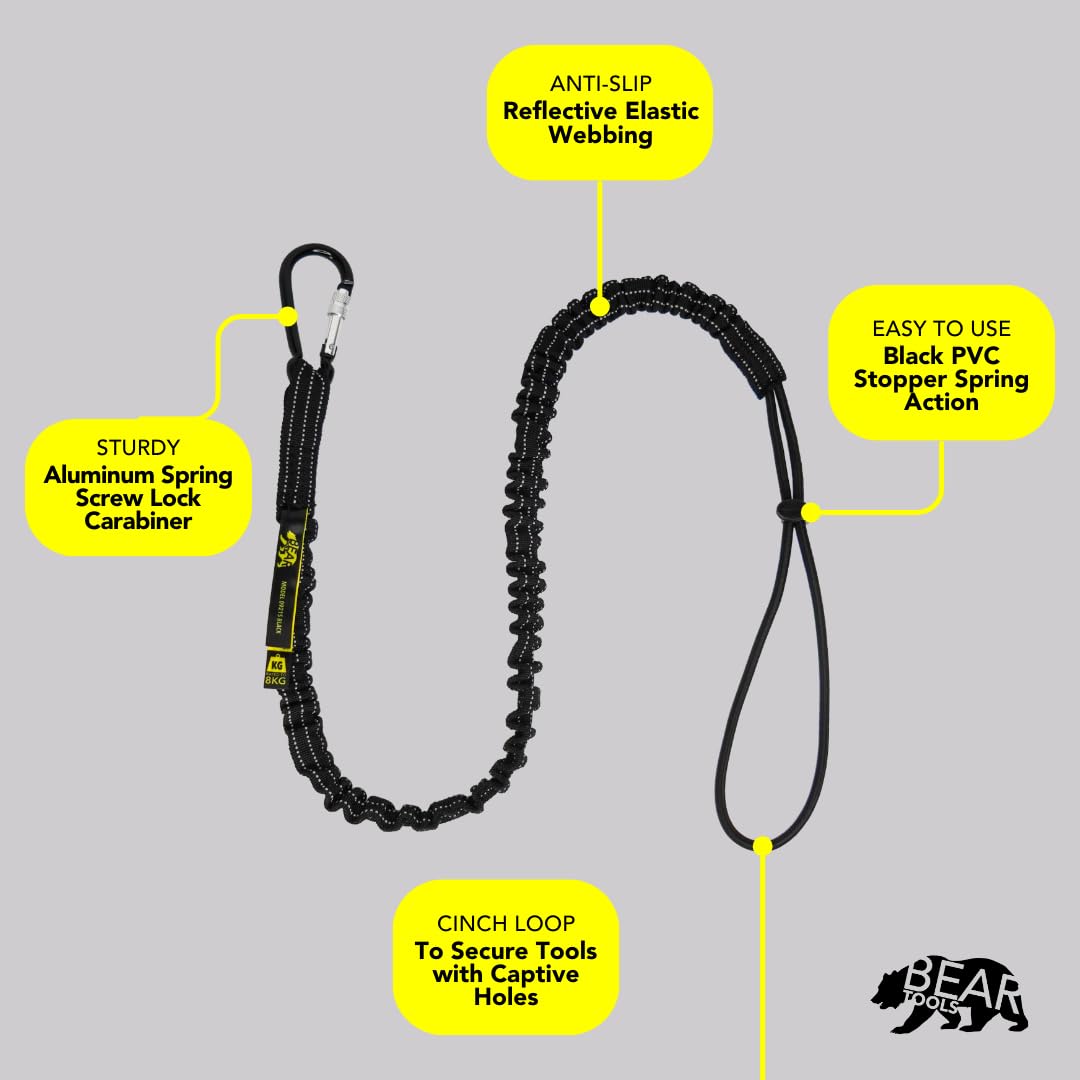 **BearTOOLS 20-Pack Heavy Duty Tool Lanyard with Locking Carabiner - 8KG/17.6lb Weight Capacity, Adjustable Shock Cord for Safety - Ideal for Construction, Roofing & DIY Projects**