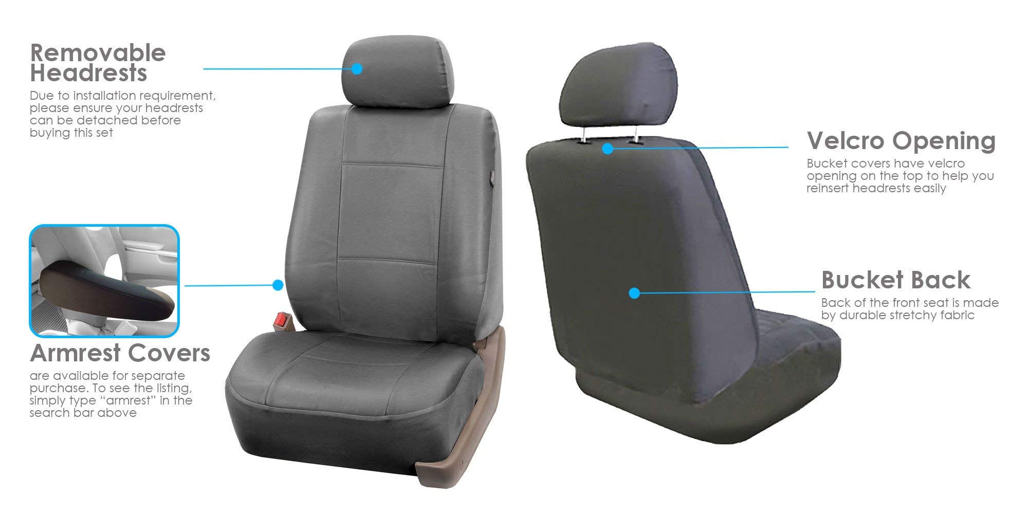 Premium FH Group PU Leather Car Seat Covers - Universal Fit Front Set (Gray) for Cars, Trucks & SUVs | Durable Automotive Interior Accessories with Gift | Perfect for Daily Commute, Road Trips & Vehicle Protection