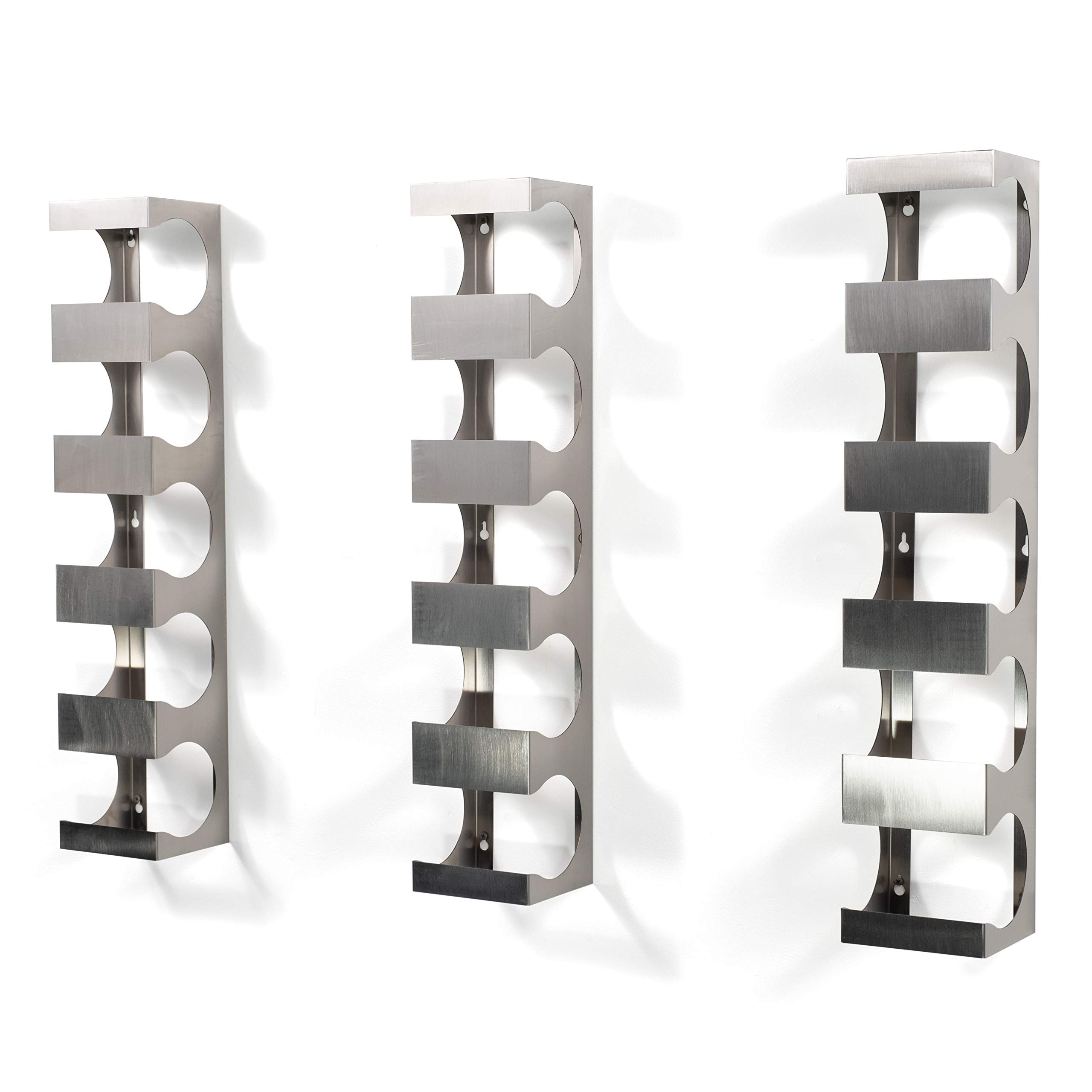 BrightMaison Alex Wall Mounted Wine Rack - Holds 15 Bottles, Stainless Steel Kitchen Organizer (Set of 3) - Perfect for Home Bars, Restaurants & Wine Cellars