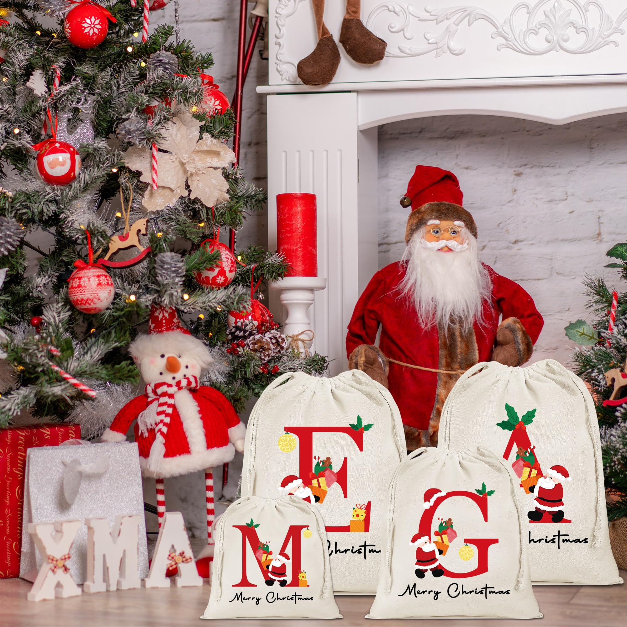 Parima Large Reusable Personalized Gift Bags 20x26.97 Inch - Christmas Santa Sack with Initial for Holiday Gifts, Party Supplies & Decorations | Perfect for Christmas Presents, Holiday Decor, and Festive Gift Wrapping