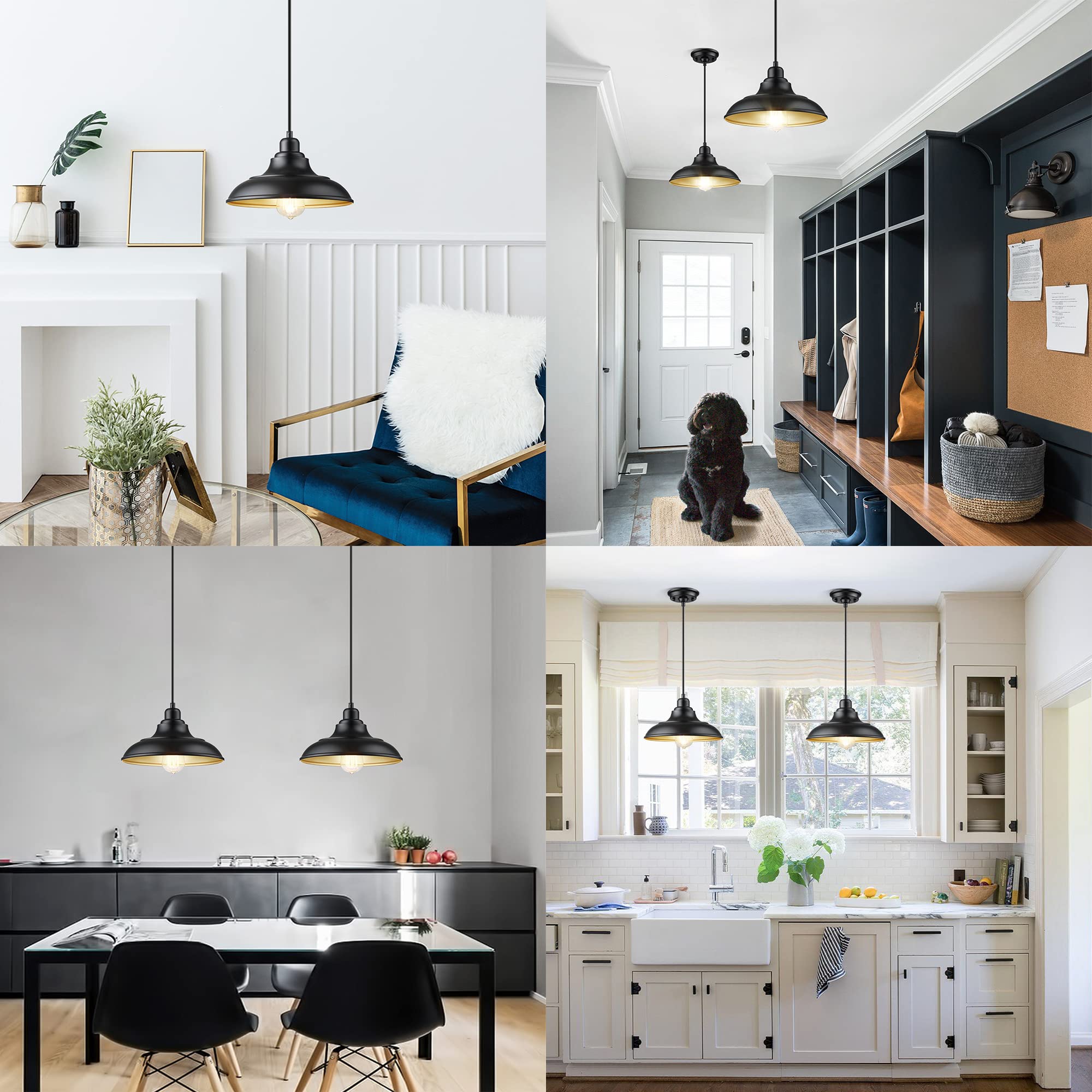 Adjustable Black Metal Pendant Lighting - 2 Pack Farmhouse & Industrial Style Hanging Lamps with E26 Base for Kitchen Island, Dining Room, Barn Decor | Perfect for Rustic Home, Restaurant, and Cafe Lighting