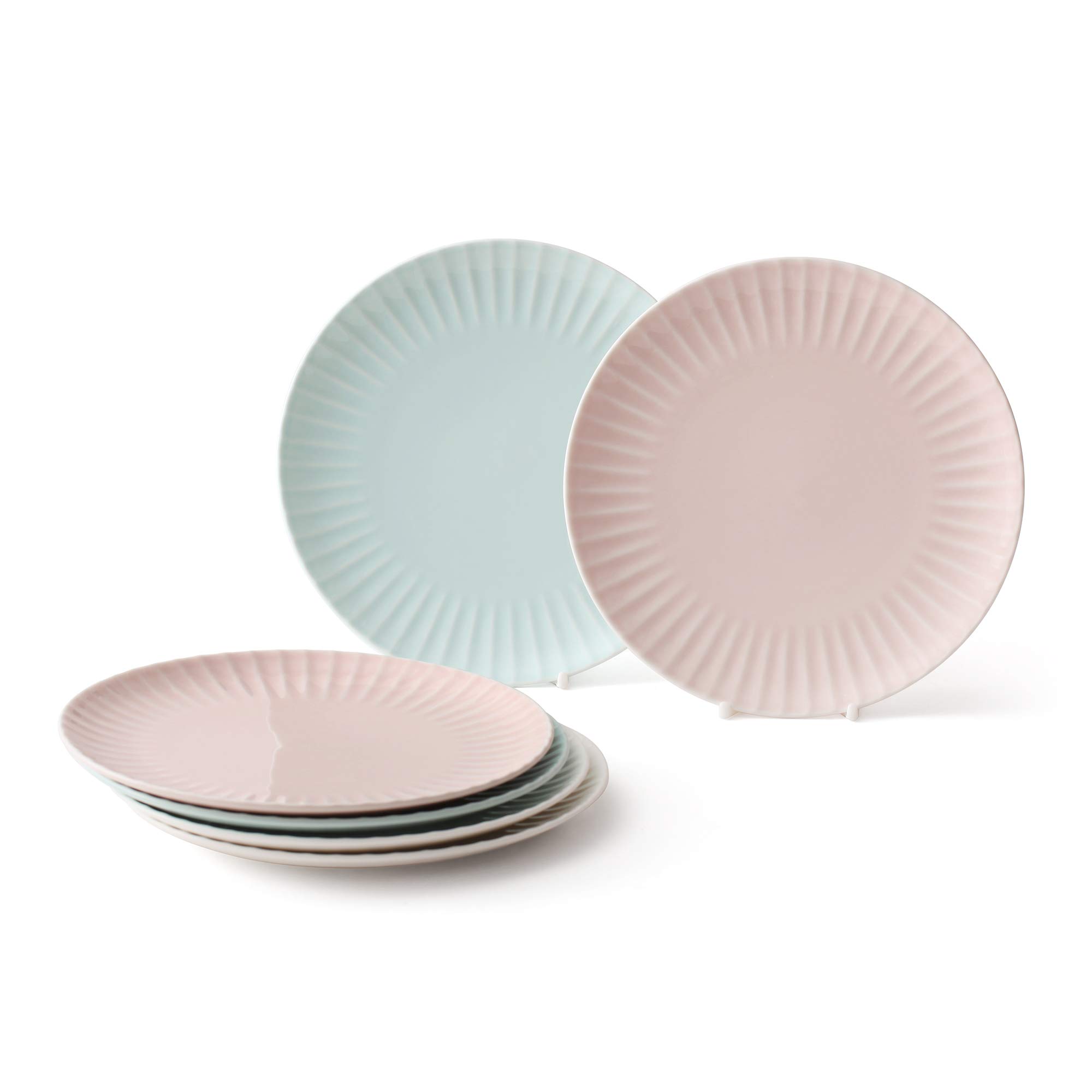 ZEN Pleats Porcelain Dessert Plates 8.3 Inch Set of 6 - Elegant Salad Appetizer Dishes for Dinner Party, Wedding, Holiday Table Setting (Mixed Colors)