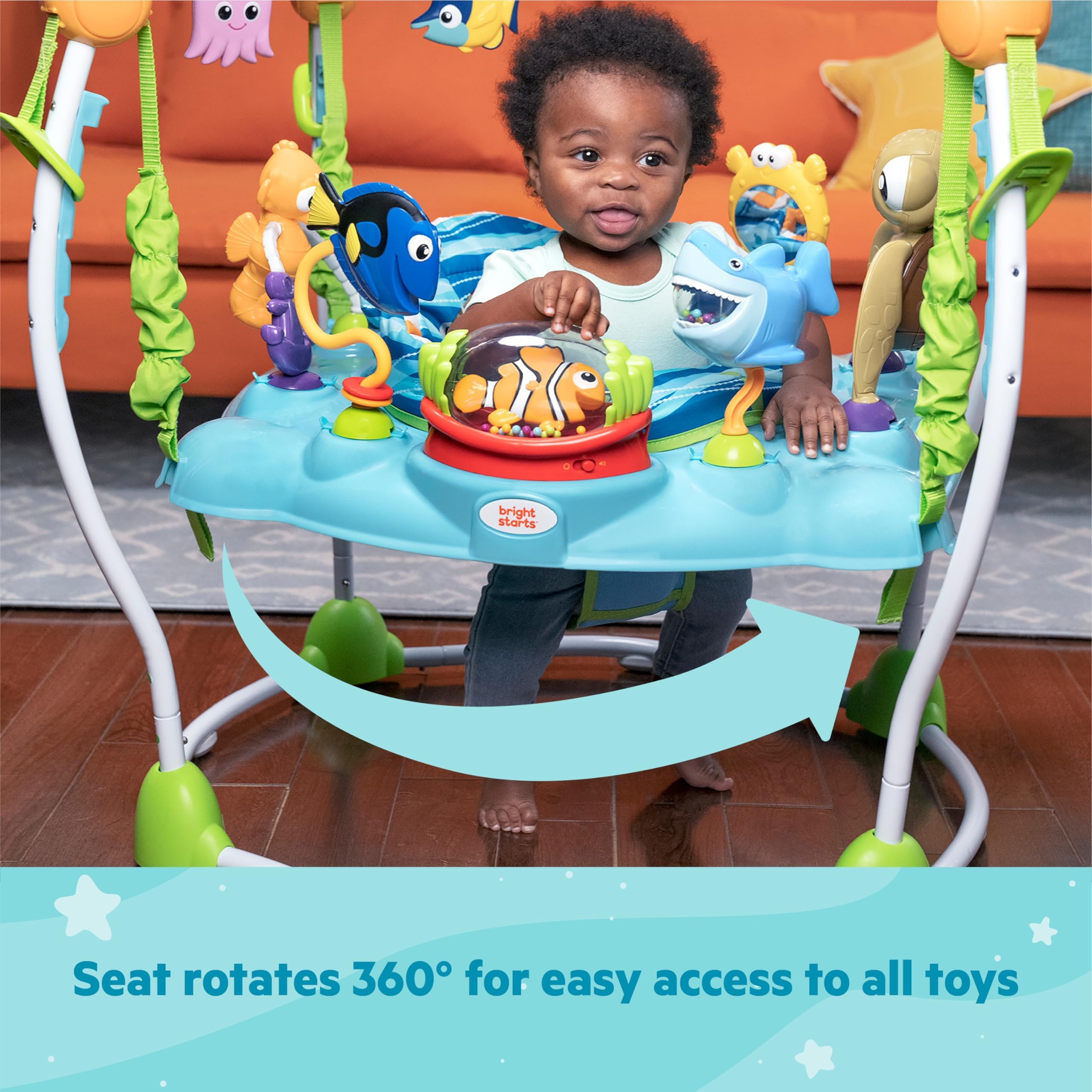 Bright Starts Disney Baby Finding Nemo Sea of Activities Jumper - Interactive Baby Activity Center with Lights, Music & Sounds for Infants 6-12 Months (Blue) - Perfect for Playtime, Learning & Motor Skill Development