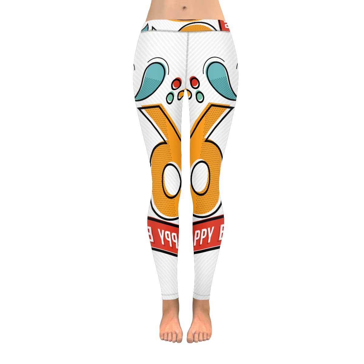 Happy 50th Birthday Cake Print Women's Stretchy Yoga Pants - High Waist Full Length Workout Leggings for Gym, Running & Casual Wear