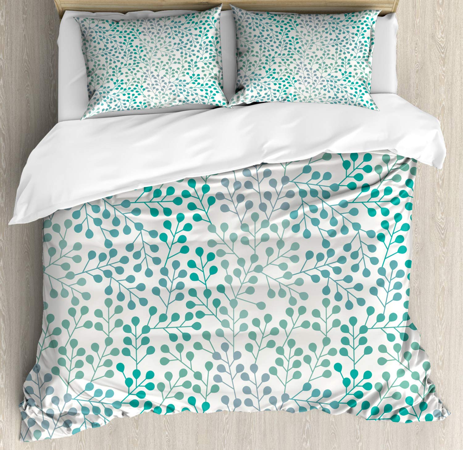 Ambesonne Romantic Minimalist Duvet Cover Set - 3 Piece Branch Print Bedding with 2 Pillow Shams, California King Size, Teal Slate Blue - Perfect for Modern Bedroom Decor & Guest Room Styling