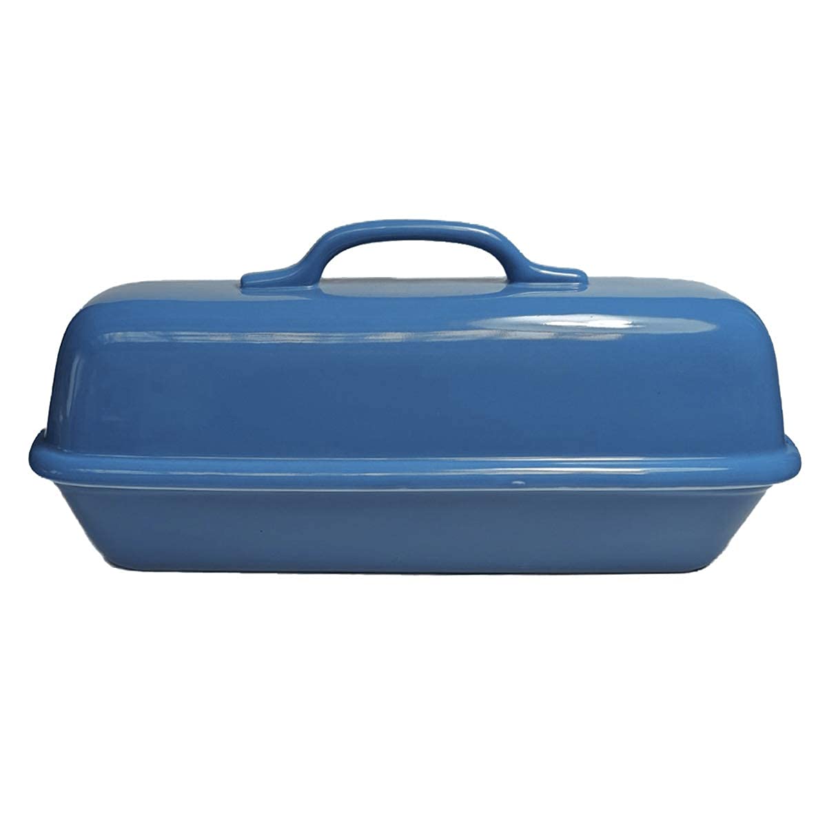 Sassafras Superstone® Covered Baker - Blue Glazed Exterior & Unglazed Interior for Perfect Artisan Italian Bread with Crusty Crust & Light Crumb | Ideal for Homemade Bread Baking, Rustic Loaves & Dutch Oven Style Cooking