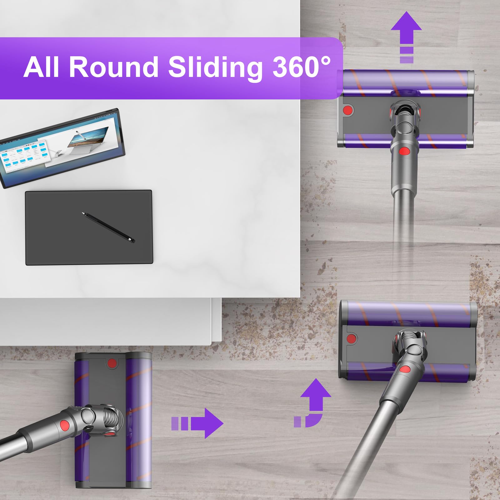28KPa Powerful Cordless Stick Vacuum Cleaner with Dual Roller - 360° Flexible Glides, 45min Runtime, Lightweight Rechargeable for Pet Hair & Hard Floors | Perfect for Home Cleaning & Pet Owners