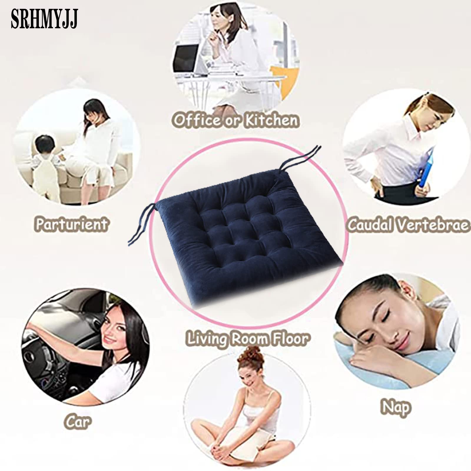 Premium Velvet Square Chair Cushions with Ties - Washable, Non-Slip, Thick & Soft Seat Pads for Dining, Office, Patio, Camping - Navy Blue 18×18 Inches (Set of 4) - Perfect for Indoor & Outdoor Use in Kitchen, Living Room or Car