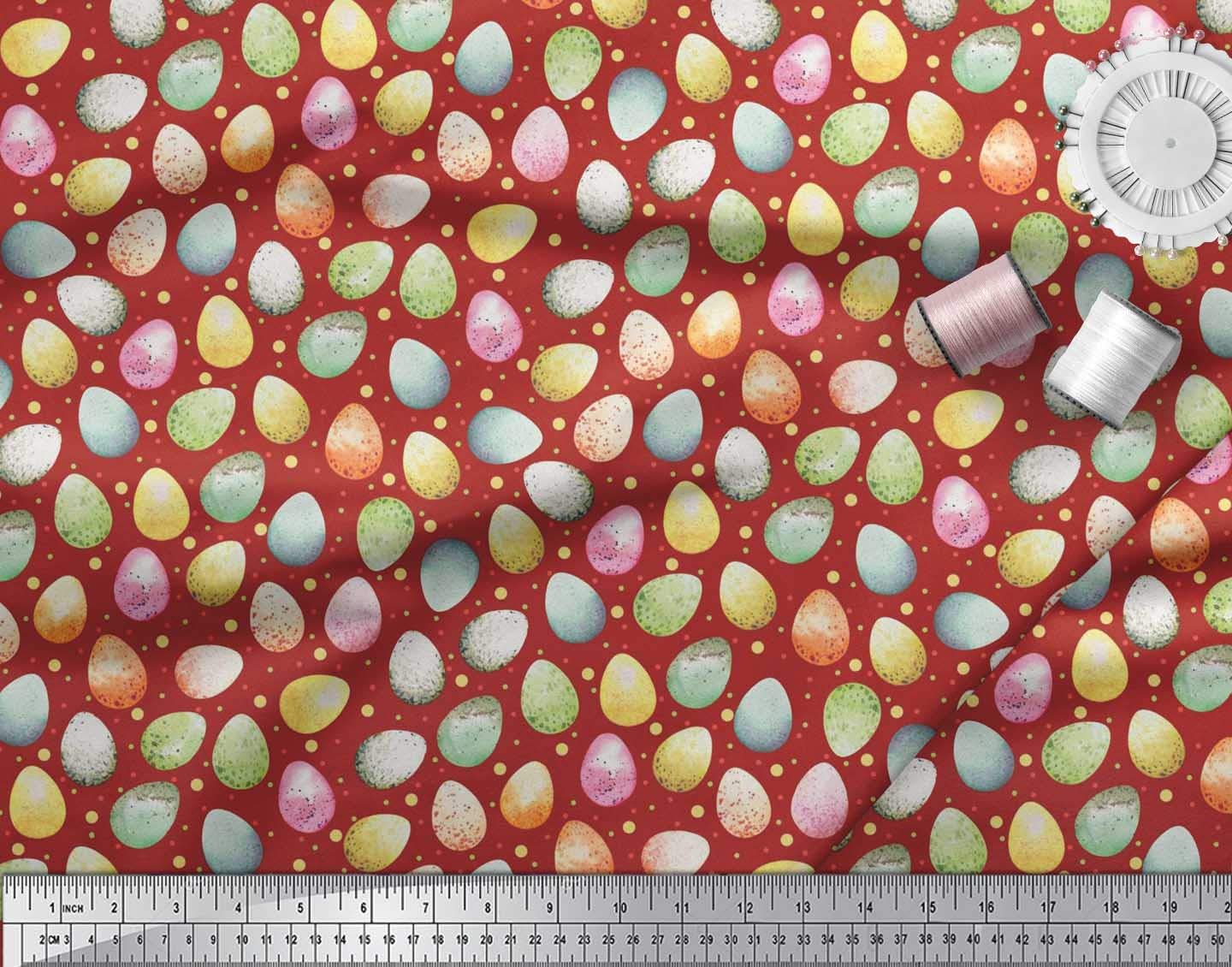Soimoi 42 Inch Wide Red Poly Georgette Fabric by The Yard - Easter Egg Pattern Printed Textile for DIY Crafts, Dressmaking & Home Decor - Perfect for Easter Celebrations, Party Decorations & Seasonal Projects