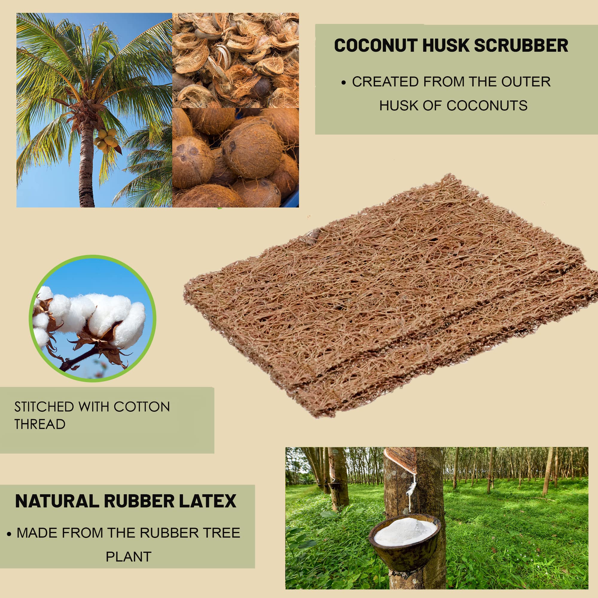 Eco-Friendly Coconut Scrubber Pads - Natural Dish Cleaning for Kitchen