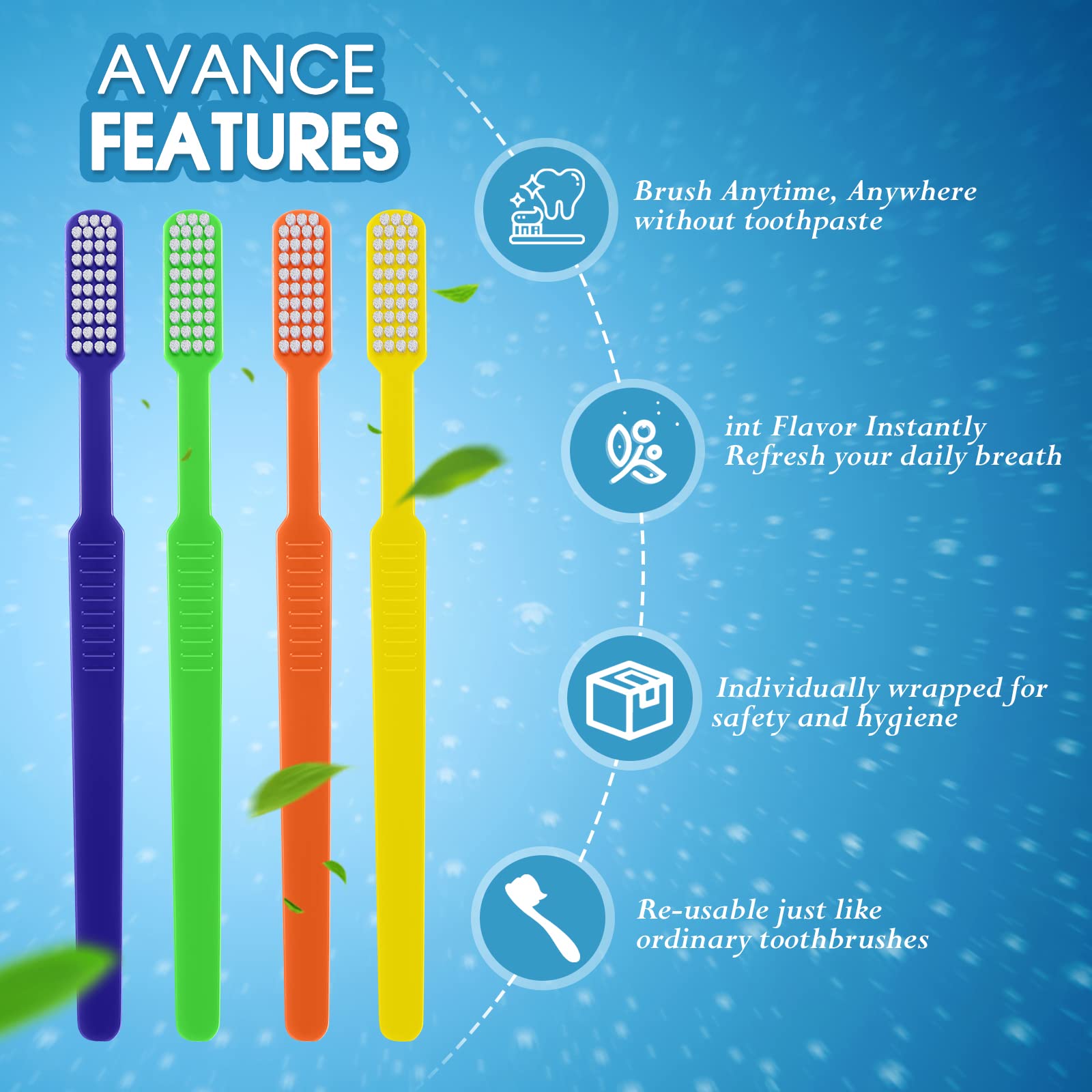 Disposable Pre-Pasted Toothbrushes with Toothpaste Built-in - 72 Pack Individually Wrapped Soft Bristle Travel Toothbrushes for Adults (4 Colors, Mint Flavor) - Perfect for Travel, Hotels, Camping, Airbnb & Emergency Kits