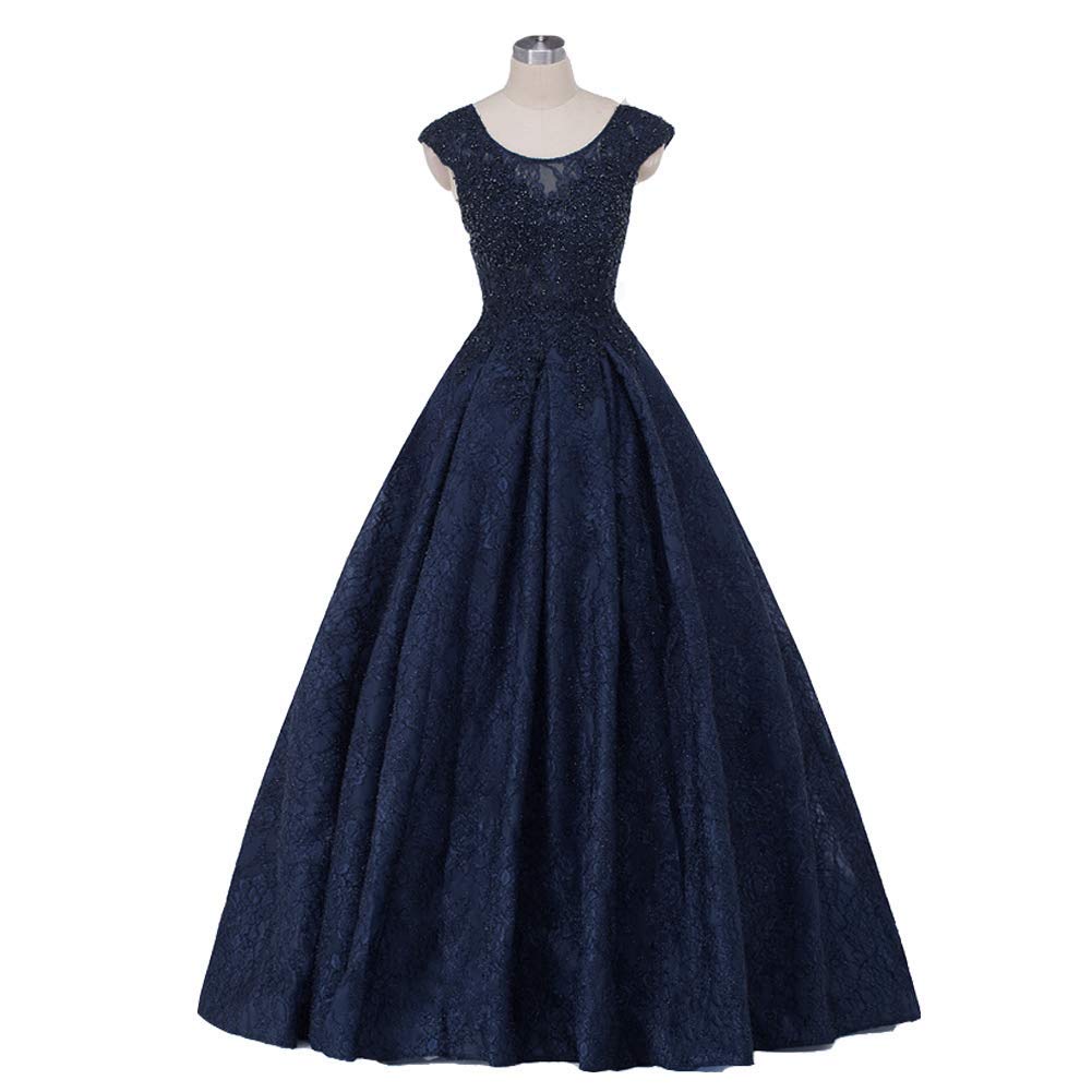 Elegant Beaded Lace Scoop Neck A-Line Long Prom Dress for Women - Formal Evening Gowns for Homecoming, Wedding Guest, and Black Tie Events