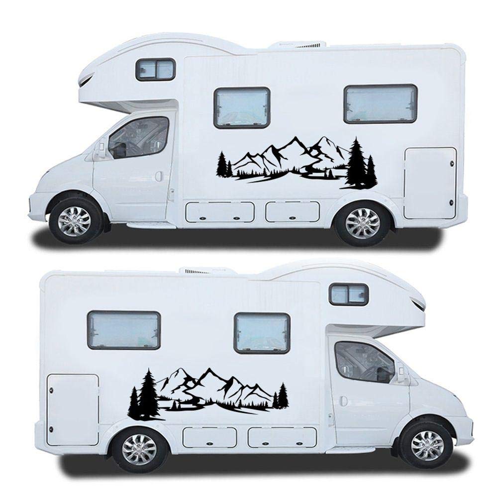 2PCS Mountain Tree Forest Vinyl Car Stickers - Universal Decals for Car, Caravan, RV & Camper Accessories - Perfect for Outdoor Enthusiasts & Road Trips