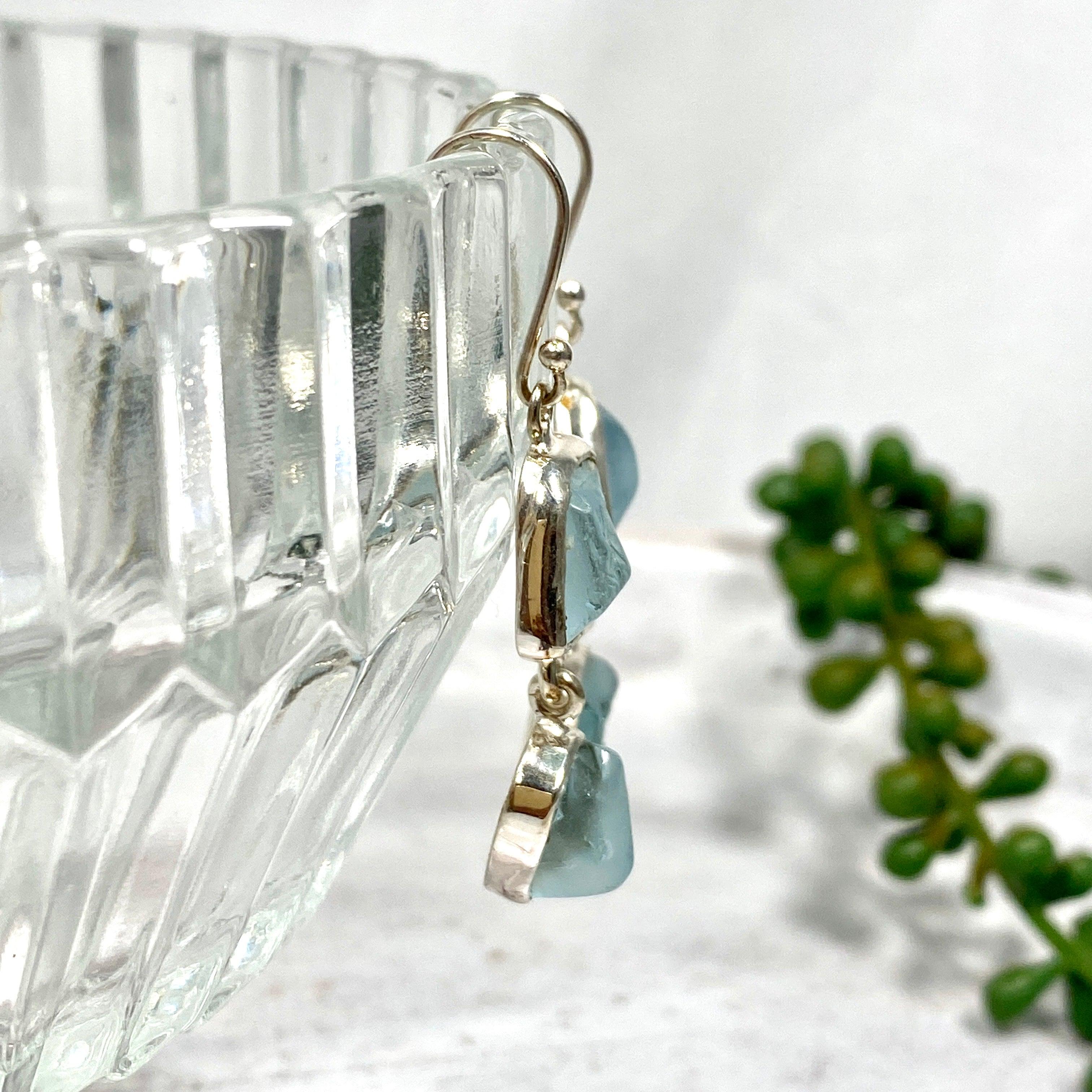 Natural Blue Topaz Raw Stone Double Drop Earrings KEGJ1100 – Elegant Handmade Jewelry for Women, Perfect for Weddings, Parties & Special Occasions