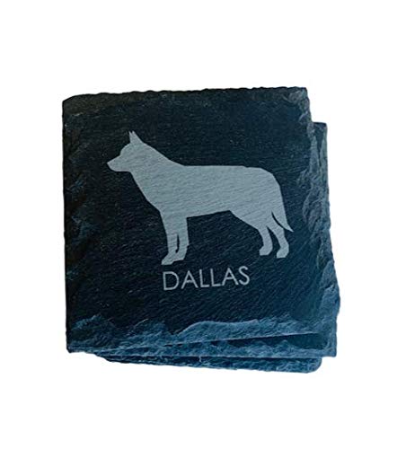 Personalized Laser Engraved Siberian Husky Dog Breed Slate Coasters - Unique Pet Lover Gift for Home Bar, Office Desk or Coffee Table Decor