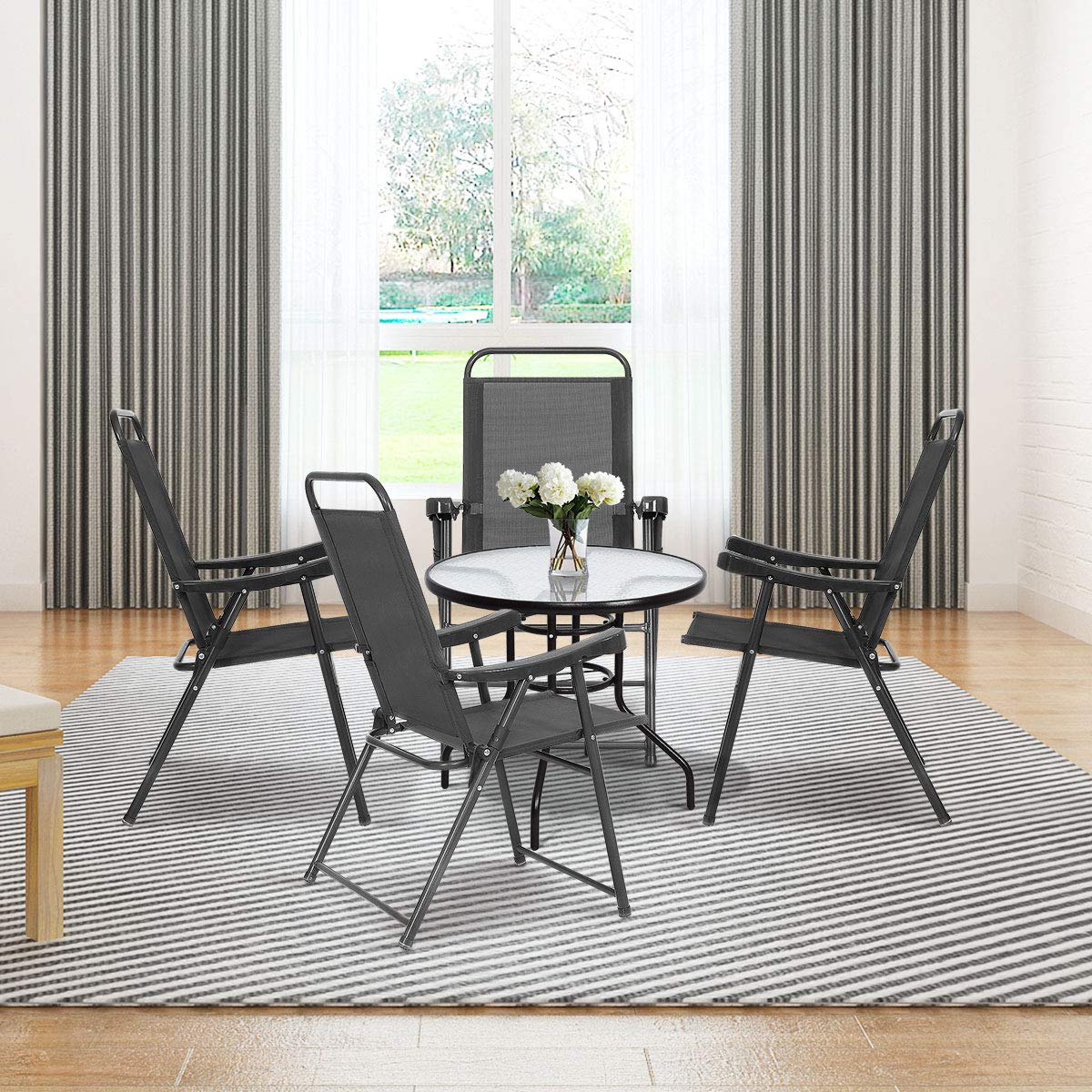 GOFLAME Set of 4 Folding Sling Chairs with Armrests - Lightweight Portable Outdoor & Indoor Patio Furniture for Backyard, Poolside, Lawn, Garden, and Camping - Perfect for Relaxing, Lounging, and Entertaining Guests