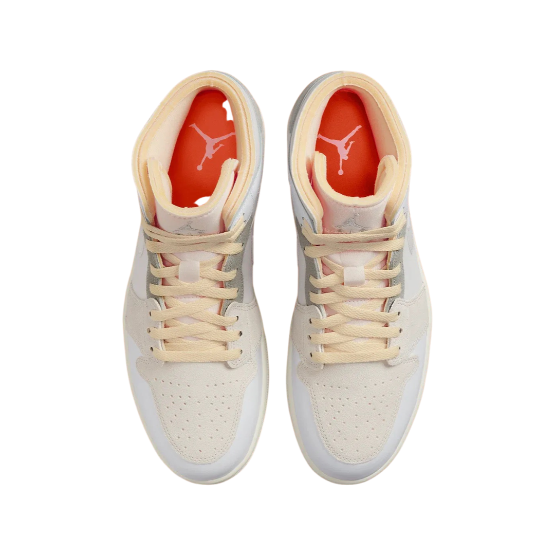 Air Jordan 1 Mid SE Craft Inside Out Sneakers - White/Phantom Grey/Sail Orange Colorway | Basketball Shoes for Men & Women | Perfect for Streetwear & Casual Wear