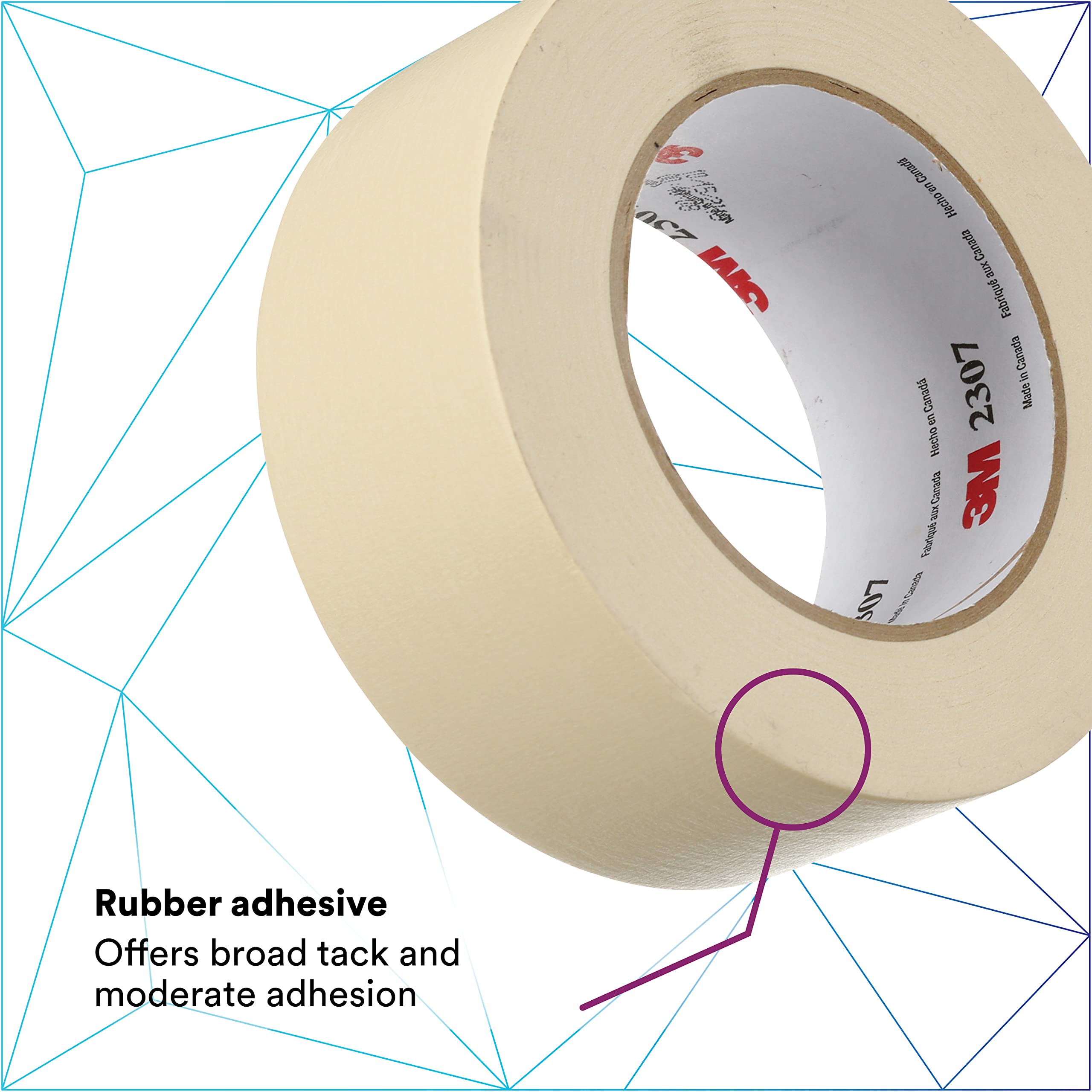 3M 2307 Tan Masking Tape - 48mm x 55m, Rubber Adhesive, Crepe-Paper Backing, 5.2 mil Thickness (24 Rolls/Case) - Ideal for Painting, DIY Projects, Home Repairs and Office Use