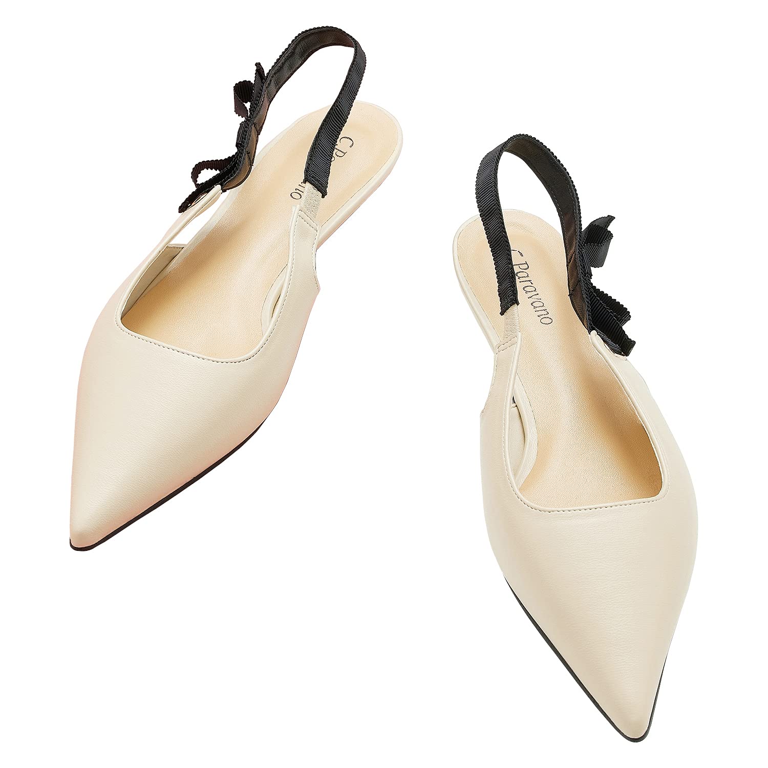 C.Paravano Women's Slingback Shoes - Comfortable Beige & Black Slingback Pumps & Flats for Work, Party & Everyday Wear | Elegant Women's Heels & Casual Flats