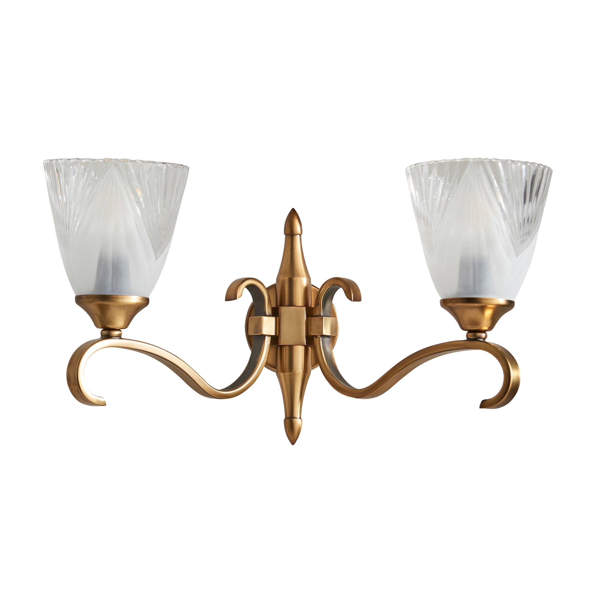 Columbia Brass Twin Wall Light with Cut Glass Shades - Vintage Style Sconce for Living Room, Bedroom, or Hallway Lighting