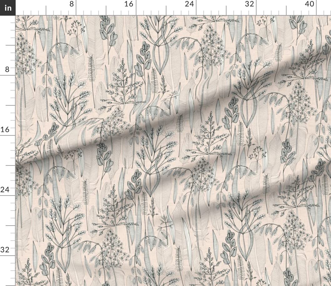Meadow Feathers Botanical Printed Cotton Poplin Fabric by The Yard - Spring Leaves Grass Design for Sewing, Quilting, Dresses & Apparel Crafts | Perfect for Home Decor, DIY Projects & Spring-Themed Creations