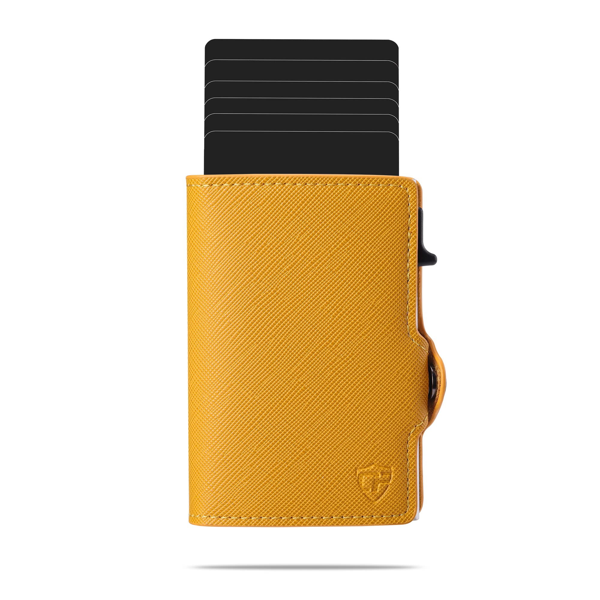 Slim RFID Blocking Wallet for Women - Anti-Theft Credit Card Holder with Pop-Up Design, Orange PU Saffiano Leather - Perfect for Small Purses & Everyday Use
