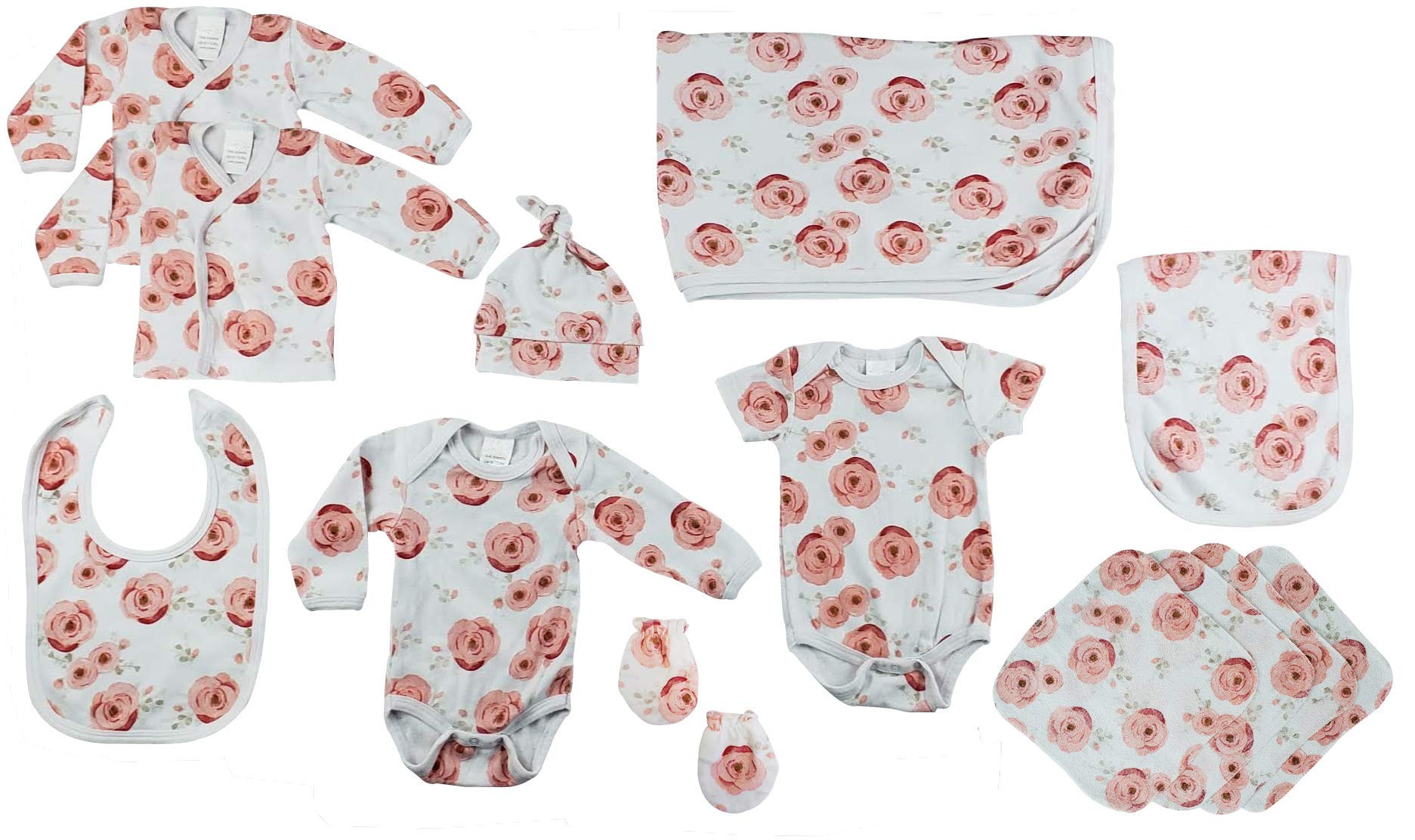 Bambino Rose Print Newborn Baby Clothes 13-Piece Set - Soft & Comfortable Outfit for Newborns, Infants, and Baby Showers
