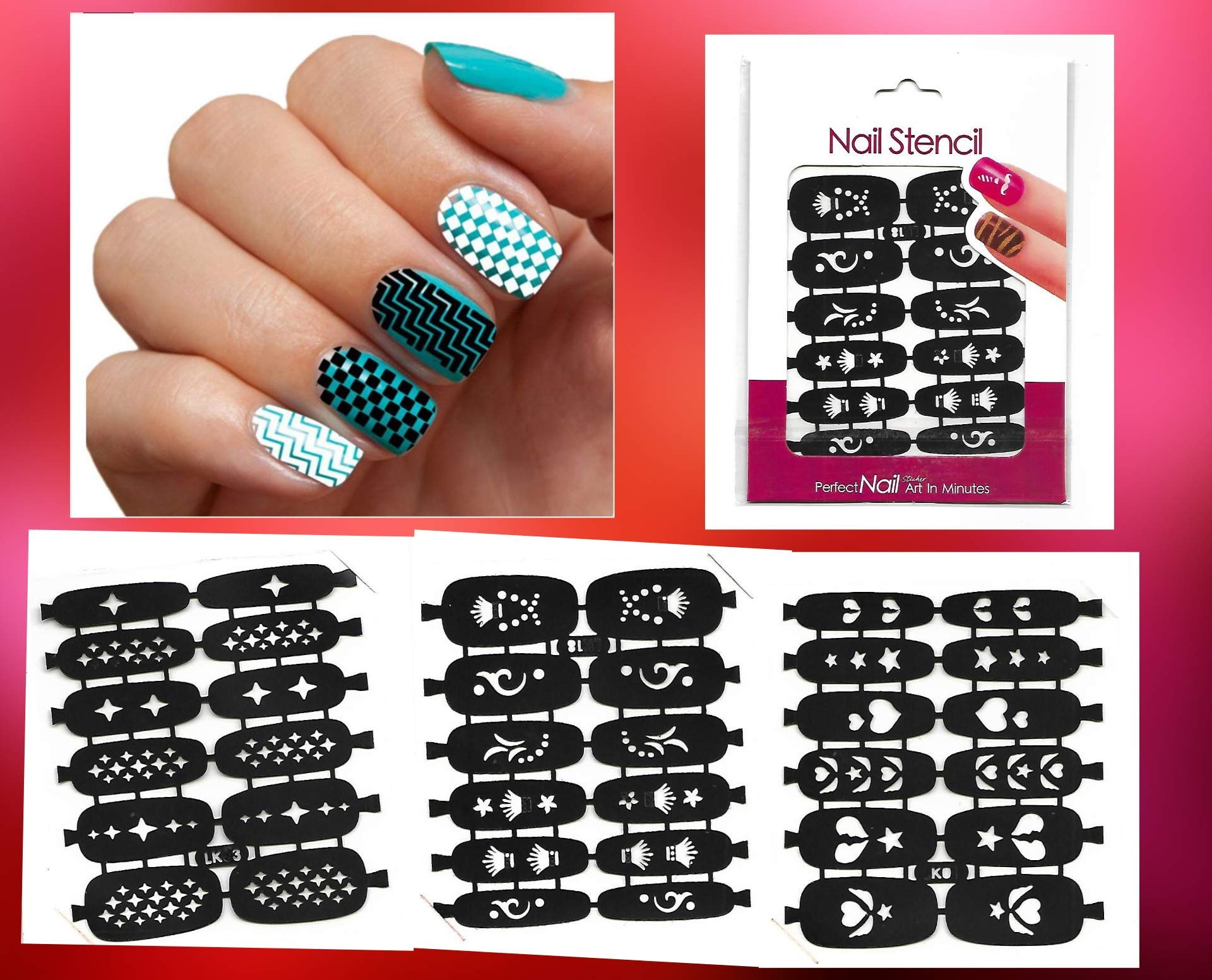 Premium Self-Adhesive Nail Stencils & Stickers - 3 Pack Manicure Art Kit for Salon & DIY Nail Designs | Perfect for Parties, Weddings & Home Nail Care