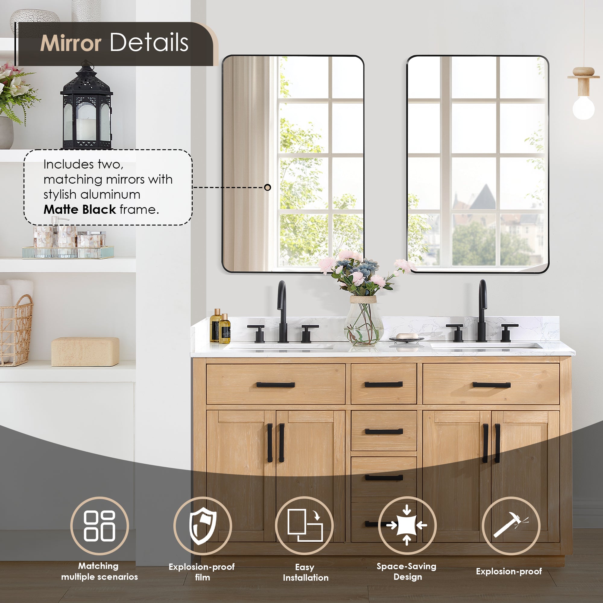 Gavino 60 Inch Double Sink Bathroom Vanity with White Composite Stone Countertop - Modern Farmhouse Style for Master Bath or Guest Bathroom