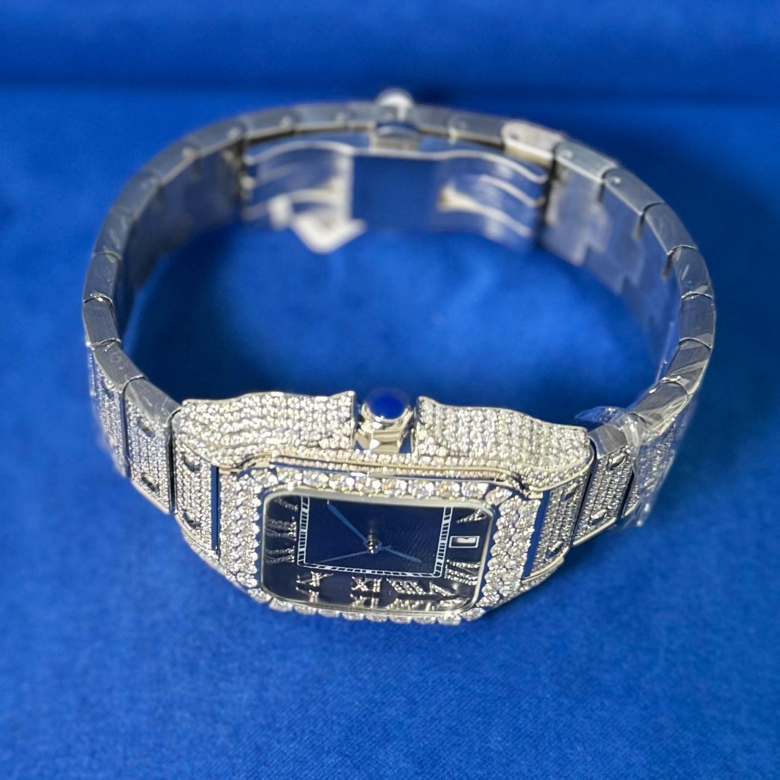 Men's Moissanite Diamond Watch - 40mm Navy Blue Dial Automatic Movement Luxury Timepiece | Perfect for Business, Formal Events & Gifting