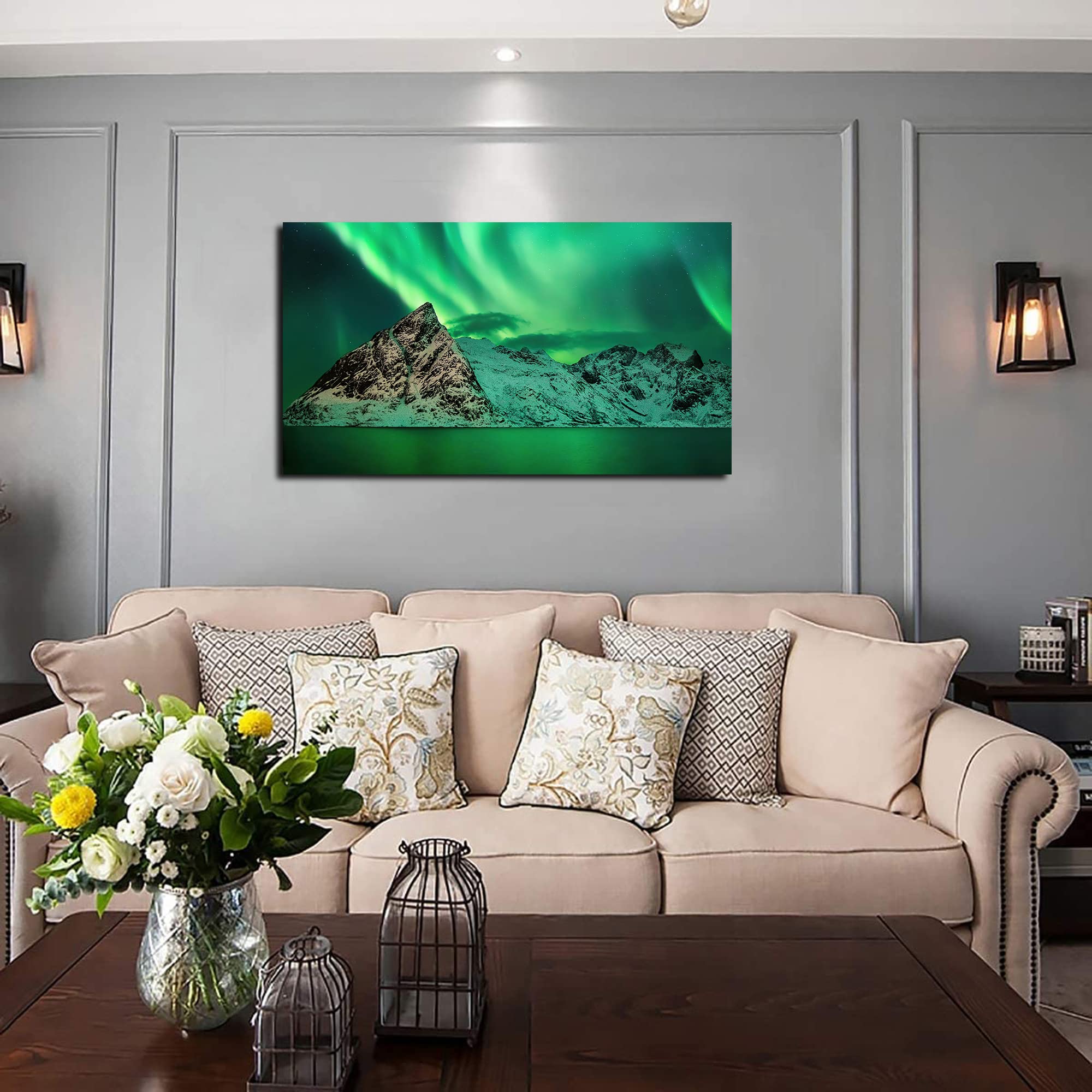 Northern Lights Canvas Wall Art - Aurora Borealis Painting for Home & Office Decor