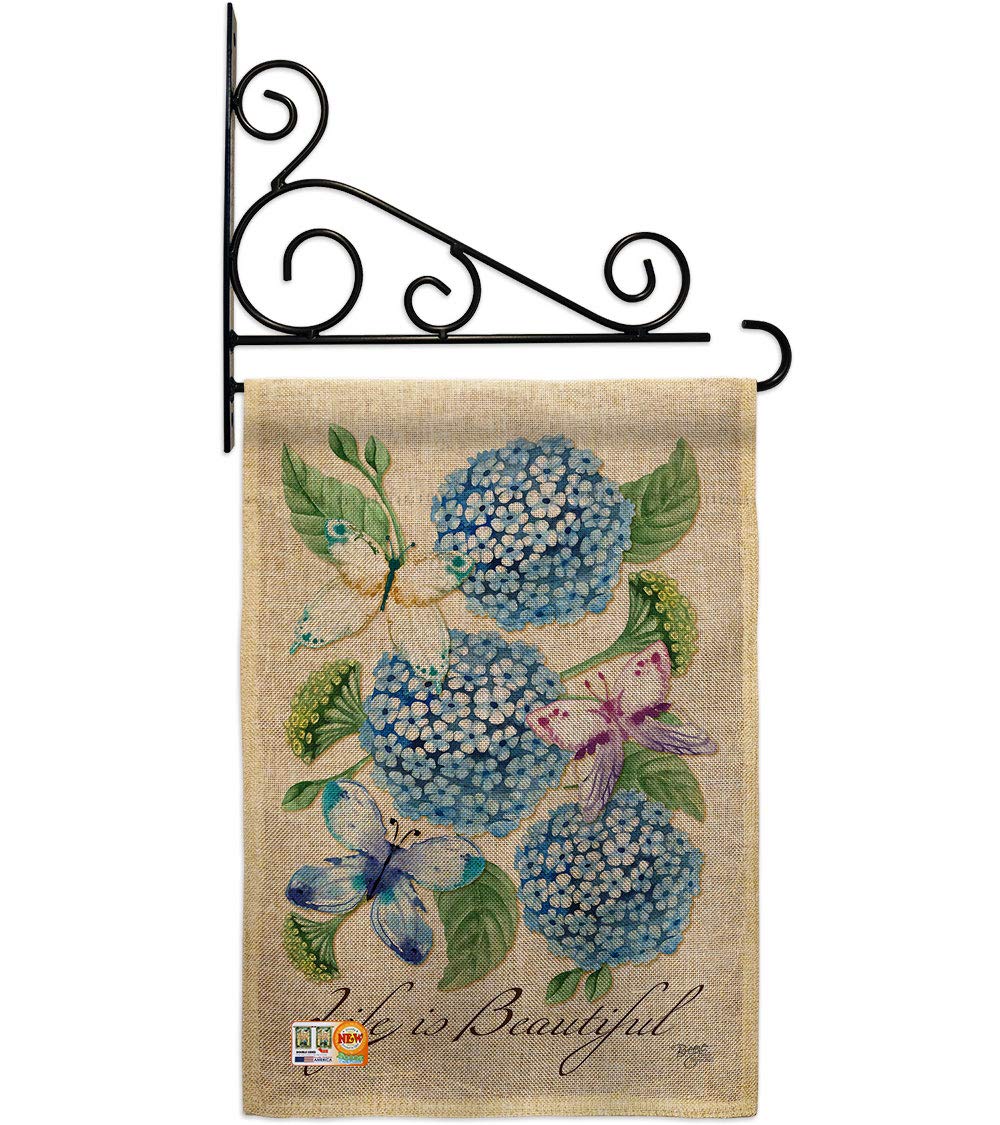 Life is Beautiful Hydrangeas Burlap Garden Flag Set - Double Sided 13