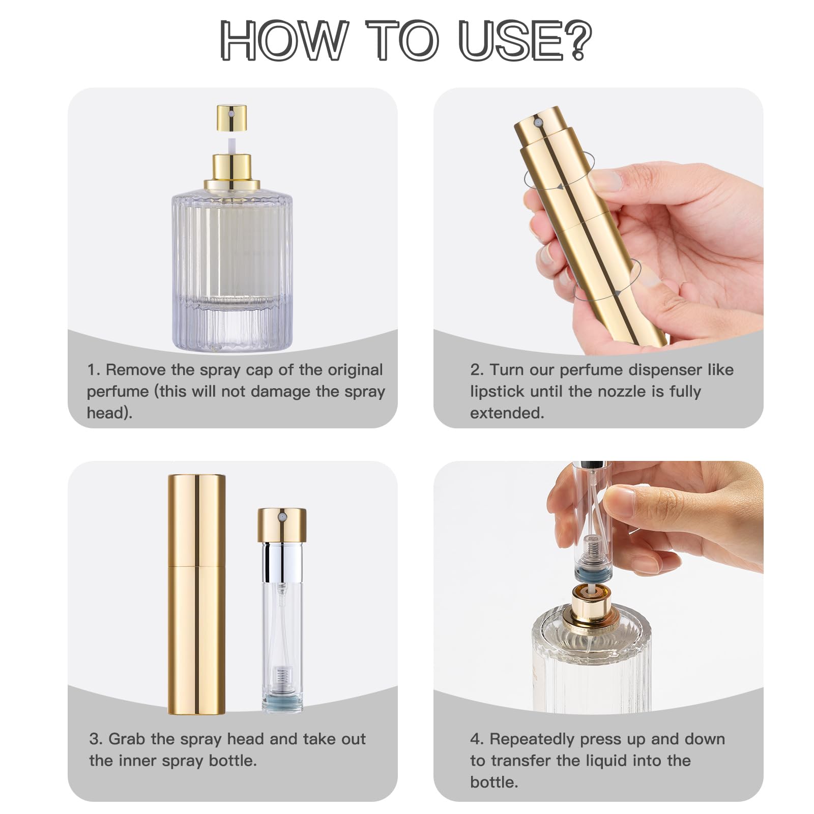 5ML Refillable Travel Perfume Atomizer Bottle - Portable Cologne Sprayer, Leak-Proof Pocket Perfume Dispenser (Gold) | Perfect for Airplane Carry-On, Gym Bag & Everyday Fragrance Touch-Ups