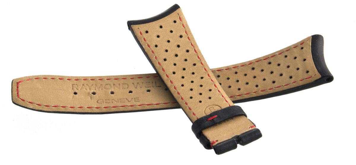 22mm Black Leather Watch Band with Red Stitching - Replacement Strap for TO9618 & Similar Watches | Perfect for Business, Casual & Formal Occasions