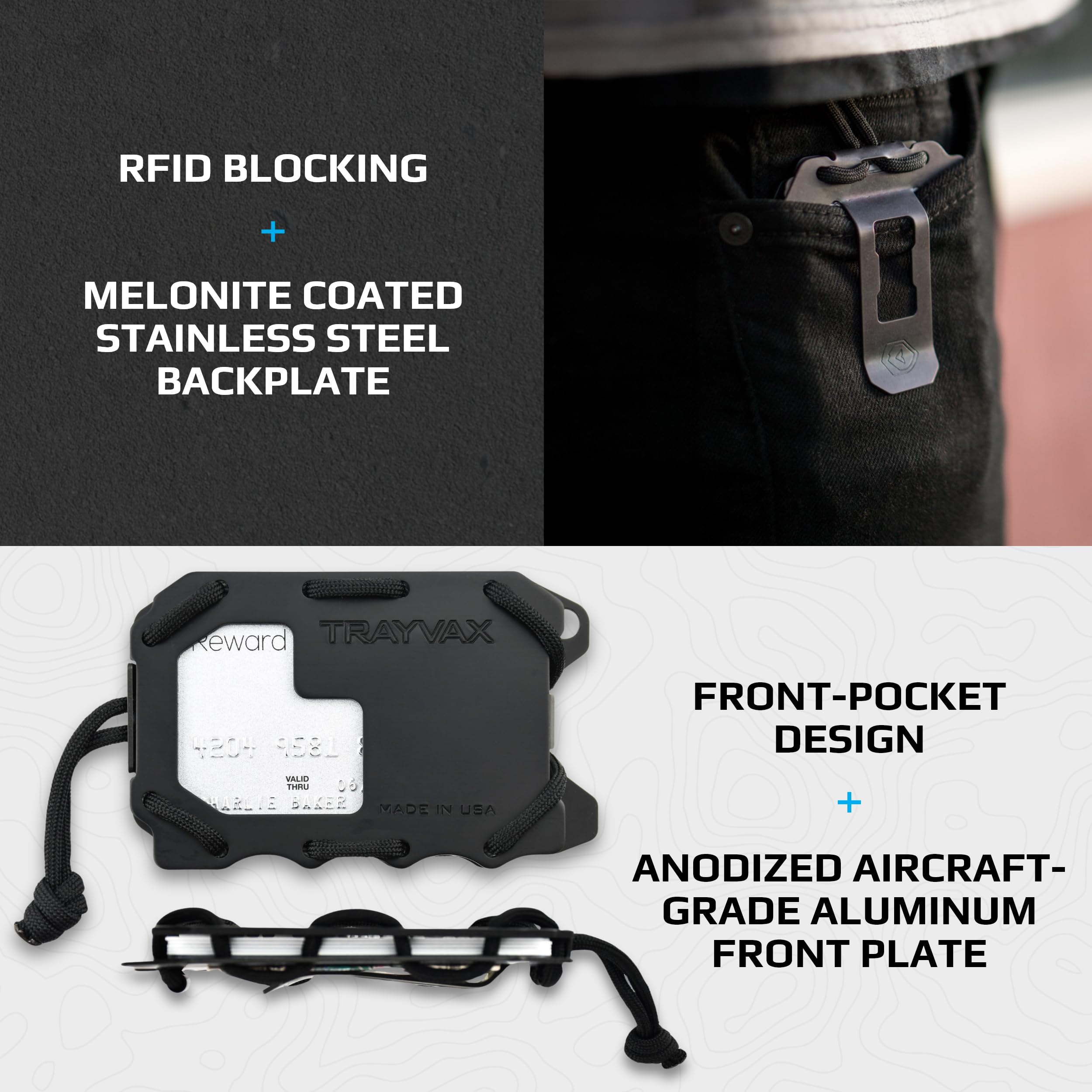 Trayvax Original 2.0 RFID Blocking Metal Wallet - Slim Front Pocket Minimalist Credit Card Holder with Money Clip for Men & Women | Perfect for Travel, Everyday Carry & Outdoor Adventures (Black)