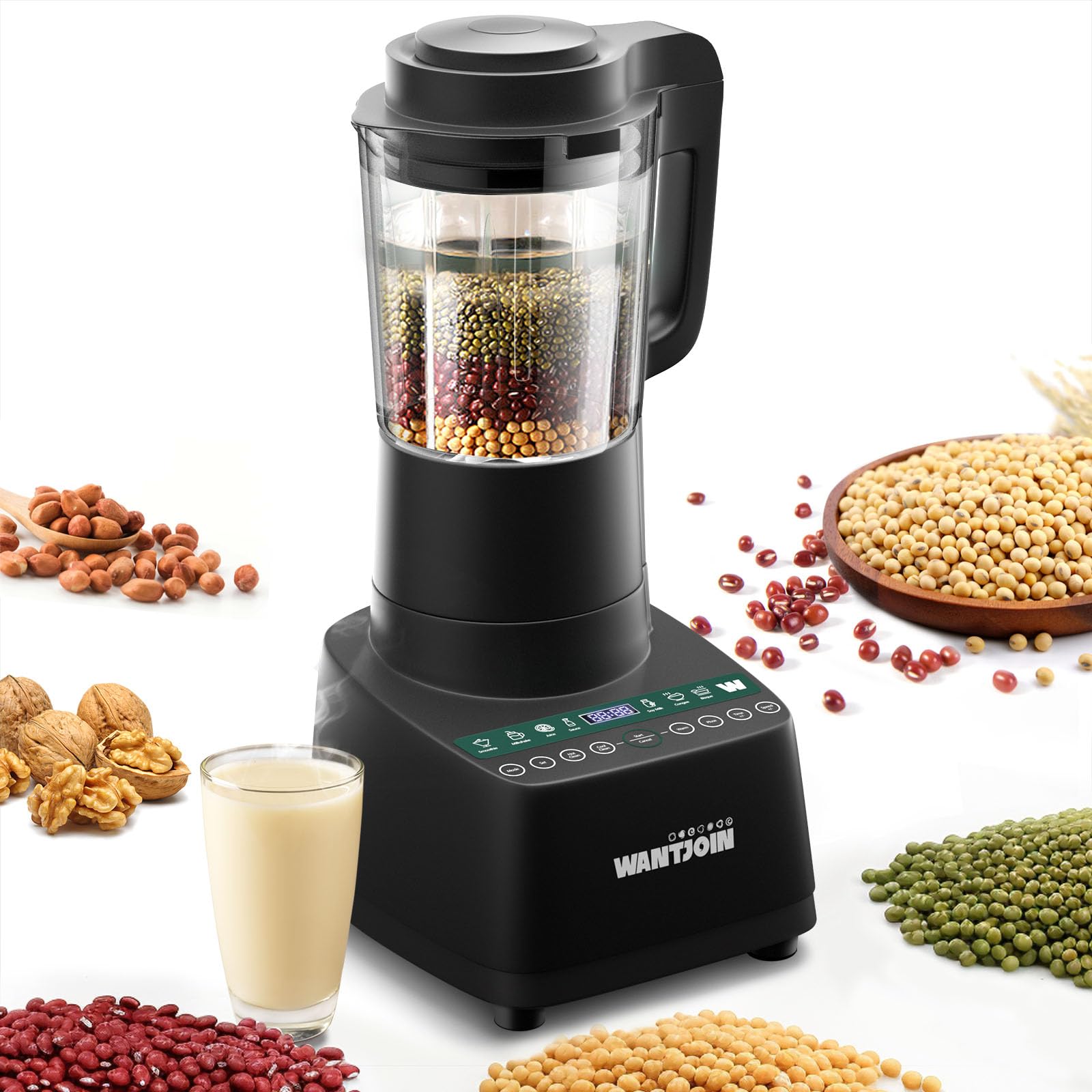 WantJoin 60 Oz Hot & Cold Countertop Blender - 24000RPM High-Speed Blender with 9 One-Touch Programs, Soy Milk Maker for Nut Butters, Soups, Shakes & Smoothies - 12H Delay Cook Function - Perfect for Kitchen, Restaurant & Healthy Lifestyle