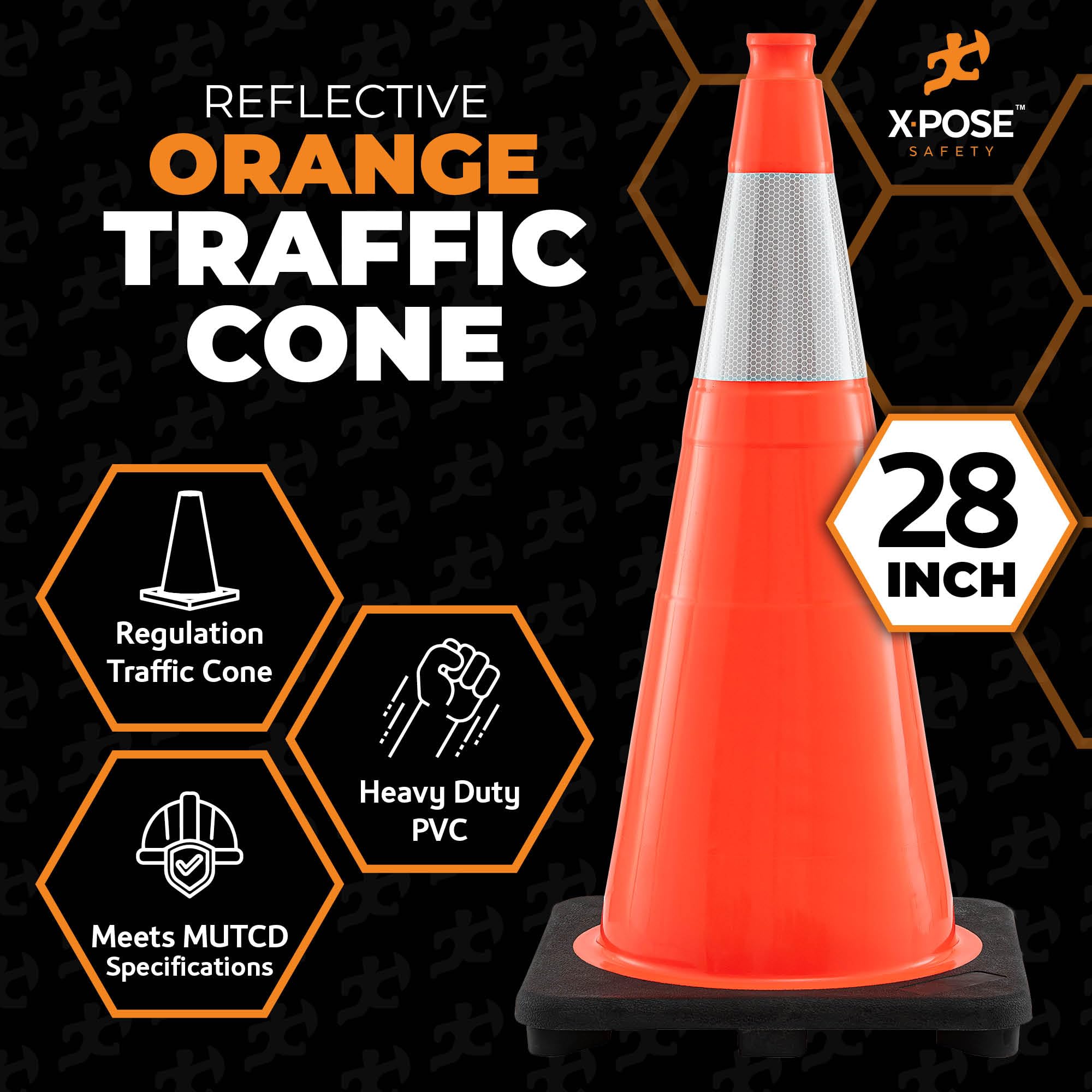 Xpose Safety 28 Inch Orange Traffic Cones with 6