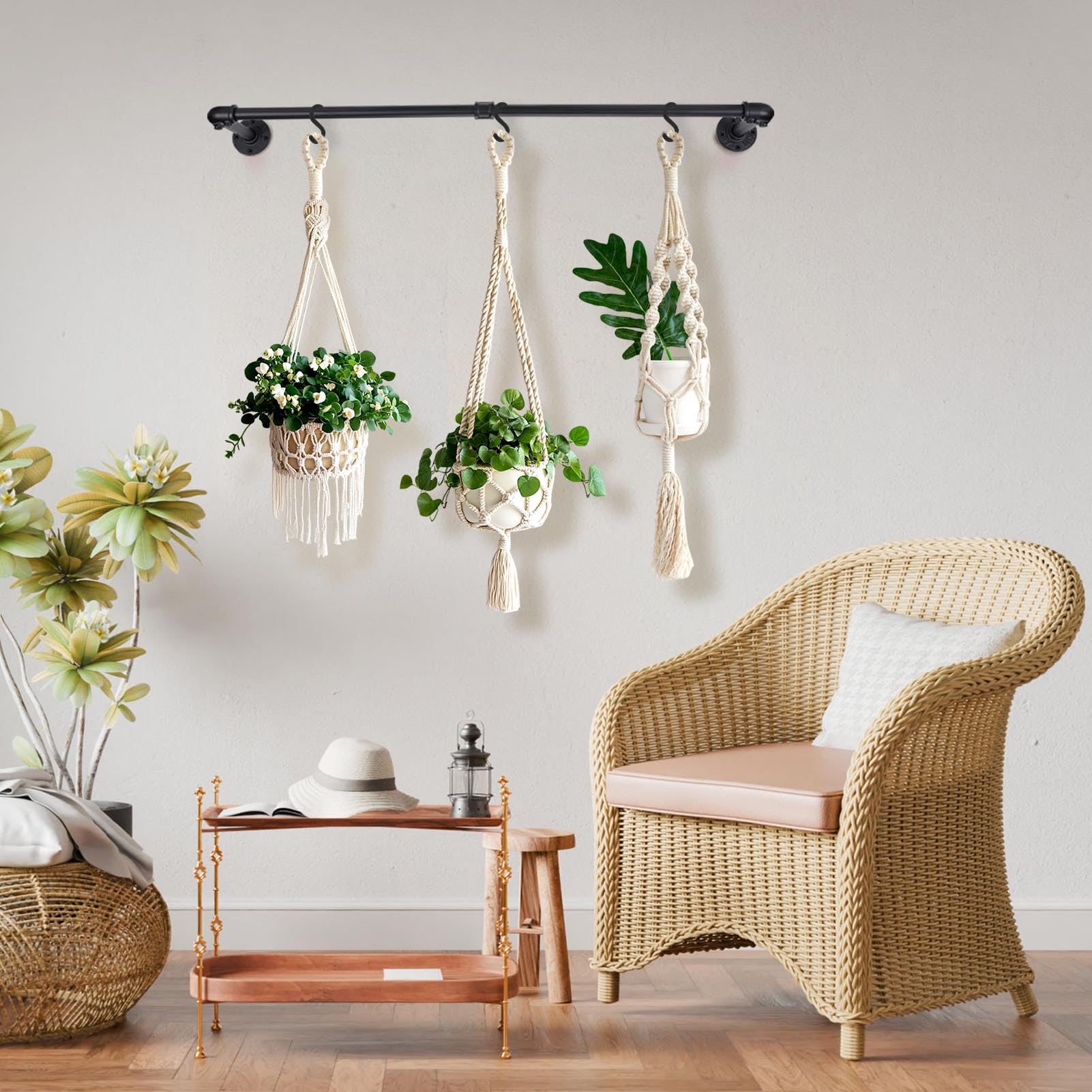Heavy Duty 34.2 Inch Black Metal Plant Hanger Rod - 44 lb Weight Capacity for Indoor Hanging Plants - Wall & Ceiling Mounted Plant Holder Bar (2 Pack) - Perfect for Living Room, Bedroom, Balcony & Home Decor (Pots & Plants Not Included)