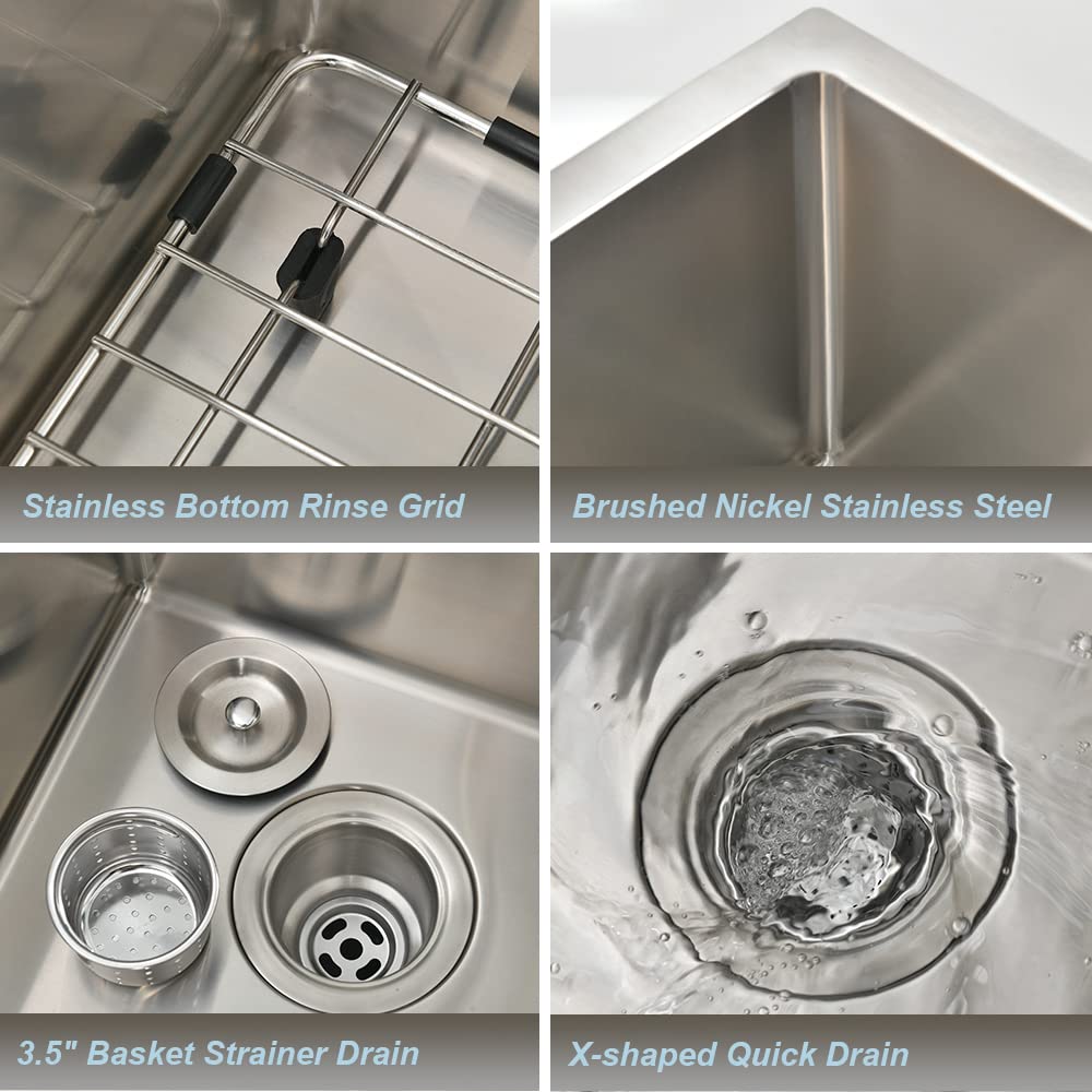 13 x 15 Inch Undermount Single Bowl Stainless Steel Kitchen Sink - 16 Gauge RV, Wet Bar & Prep Sink for Small Spaces - Perfect for Tiny Homes, Campers & Compact Kitchens