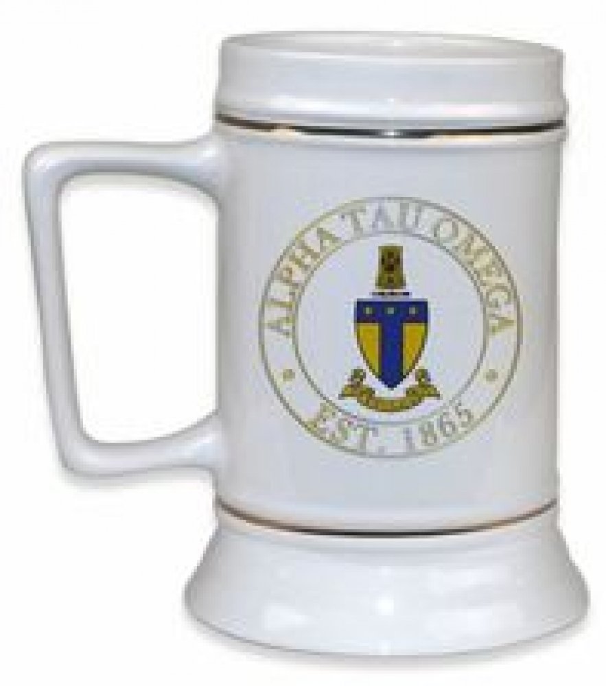 Alpha Tau Omega ATO Ceramic Beer Stein - 16oz German-Style Mug for Fraternity Gifts, College Parties & Home Bar Decor