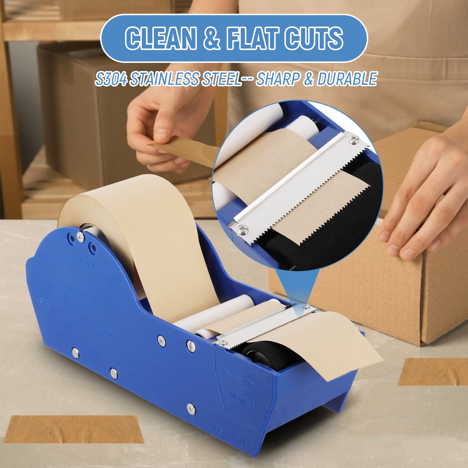 Manual Water-Activated Kraft Gum Tape Dispenser - Adjustable Width 1.18-3.15 Inch | Lightweight Portable Packing Tape Dispenser for Shipping Boxes, Moving & Packaging Supplies