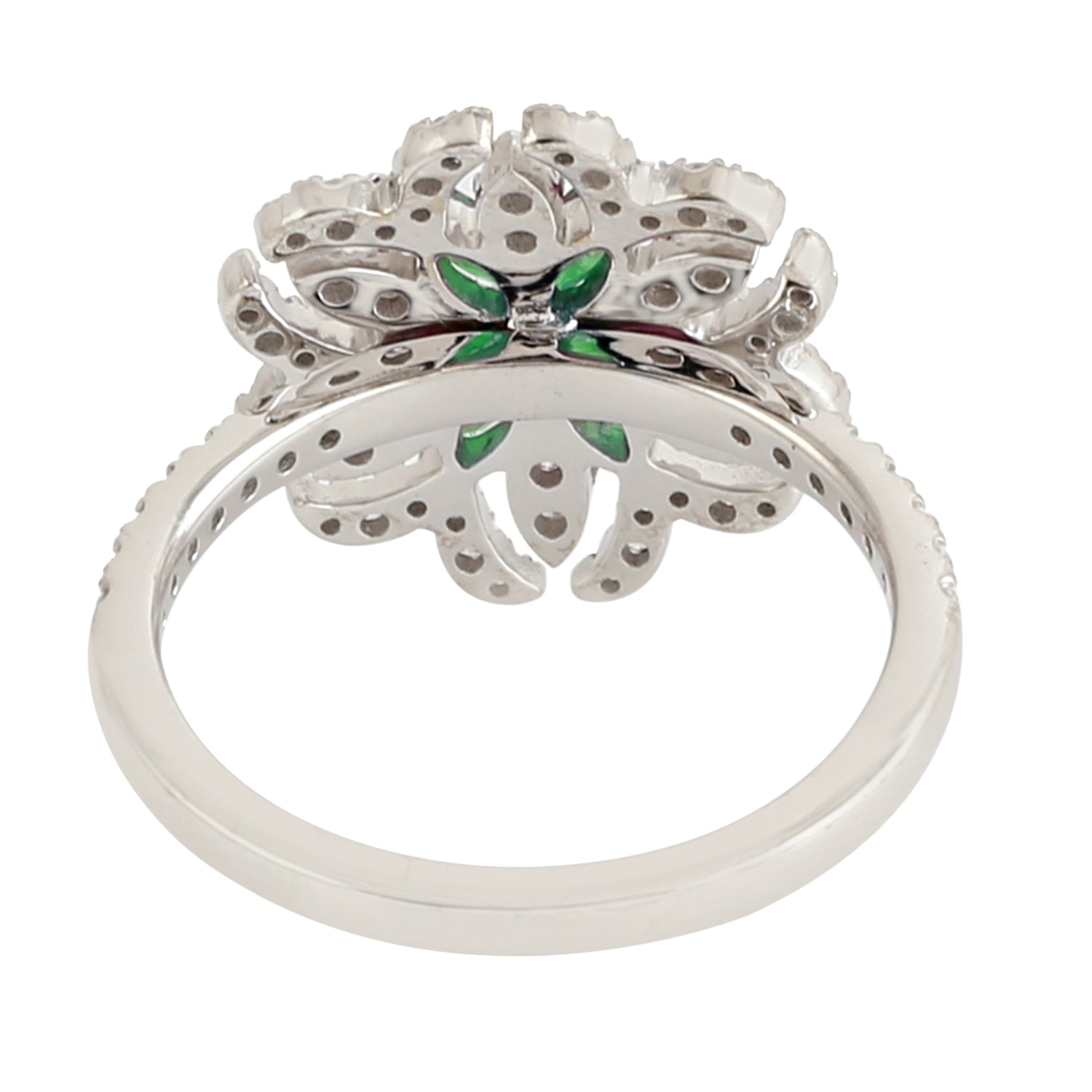 18K White Gold Marquise Cut Emerald Pave Diamond Daisy Ring for Women - Perfect for Engagement, Anniversary & Special Occasion Gifts