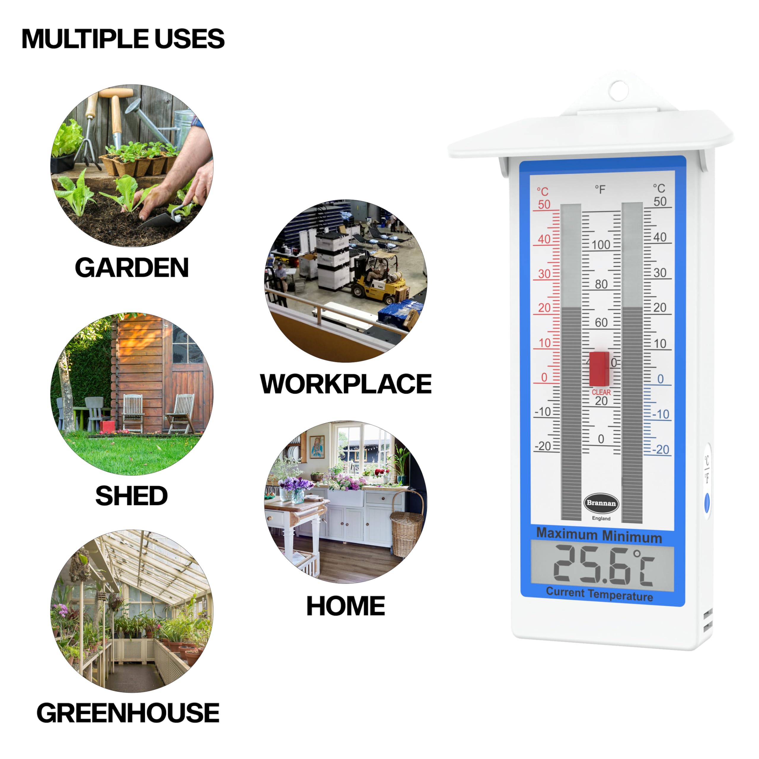 Digital Greenhouse Thermometer - Indoor/Outdoor Max Min Temperature Monitor for Gardens & Greenhouses | Perfect for Plant Care, Hydroponics & Home Gardening